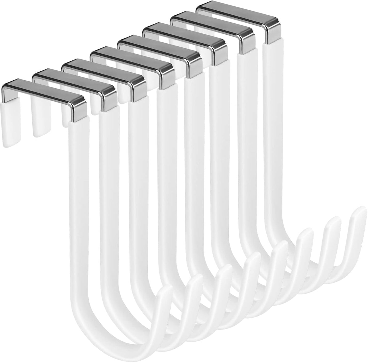 8-Pack Heavy-Duty Over-Door Hooks with White Vinyl Coating for Scratch Prevention, Ideal for Hanging Towels, Clothes, Shoes, Bags, and Hats in Bathrooms, Living Rooms, and Kitchens
