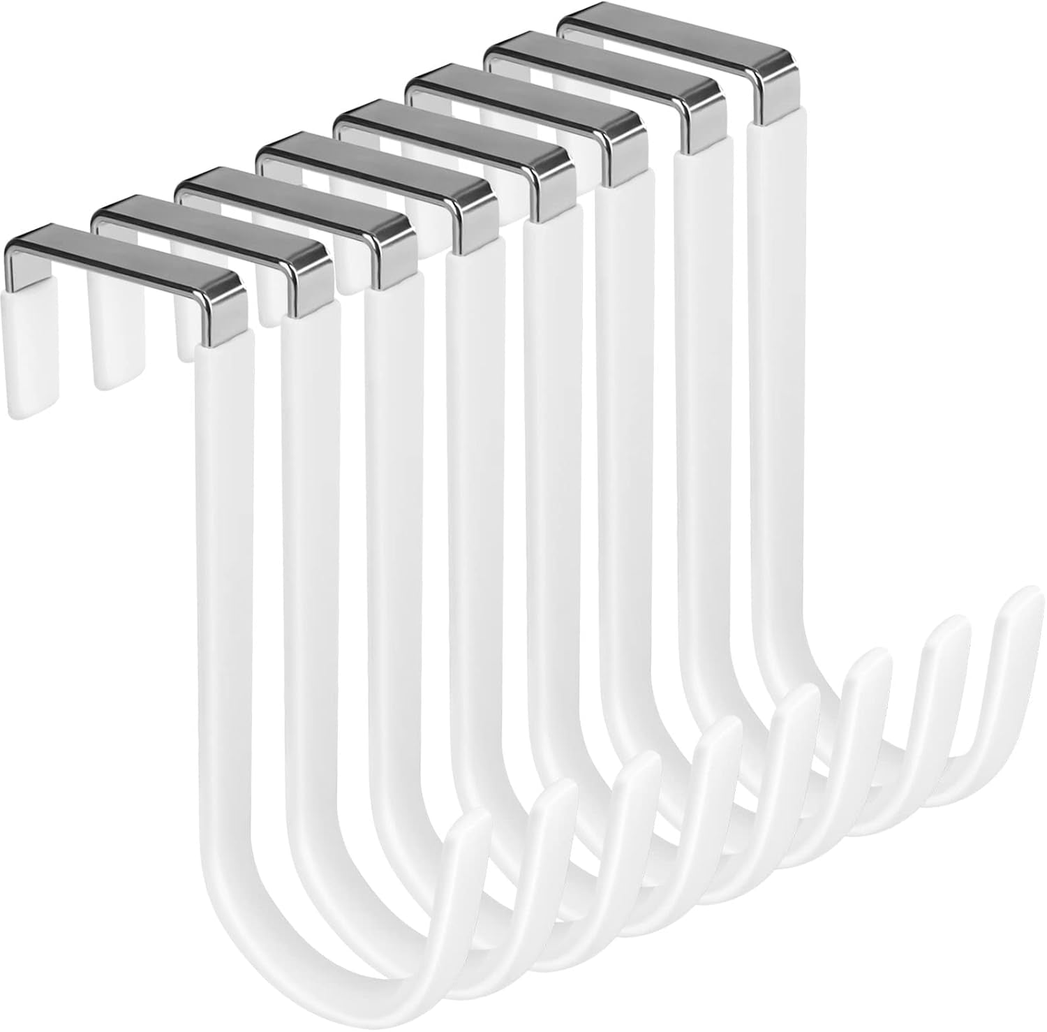8-Pack Heavy-Duty Over-Door Hooks with White Vinyl Coating for Scratch Prevention, Ideal for Hanging Towels, Clothes, Shoes, Bags, and Hats in Bathrooms, Living Rooms, and Kitchens