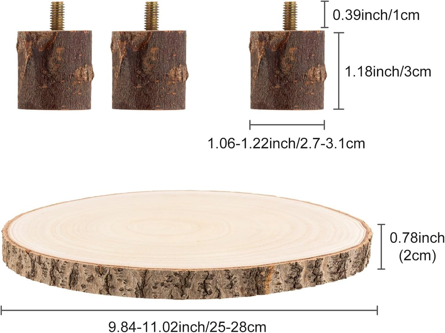 Wood Cake Stand, 10-11 Inch Wood Slice with Legs, Rustic Slice Cake Stand, for Wedding Table Centerpieces, Woodlandthemed Parties, Event, Birthday Party
