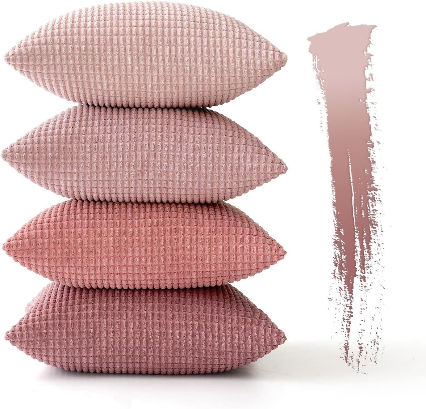 Aesthetic Pink Corduroy Pillow Covers Set of 4 - 18x18 Inch Soft Throw Pillows for Romantic Home Decor, Ideal for Living Room and Bedroom