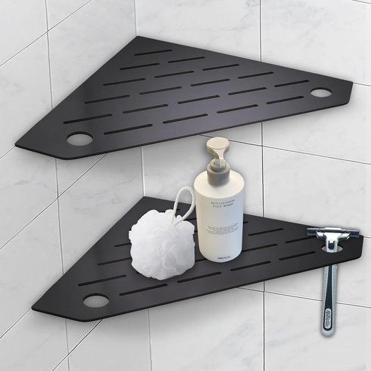 10" Corner Shower Shelves 2-Pcs, Rustproof 304 Stainless Steel Shower Corner Shelf with Razor Holder, No Drilling Bathroom Shower Shelf for Tiled Wall (Matte Black)