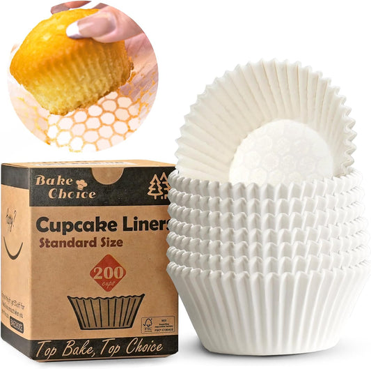 200Pcs Standard White Cupcake Liners for Baking, Upgraded Natural Muffin Liners, Balance Non-Stick & Non-Slip, Greaseproof Parchment Paper, Cupcake Wrapper for Party, Wedding, Christmas