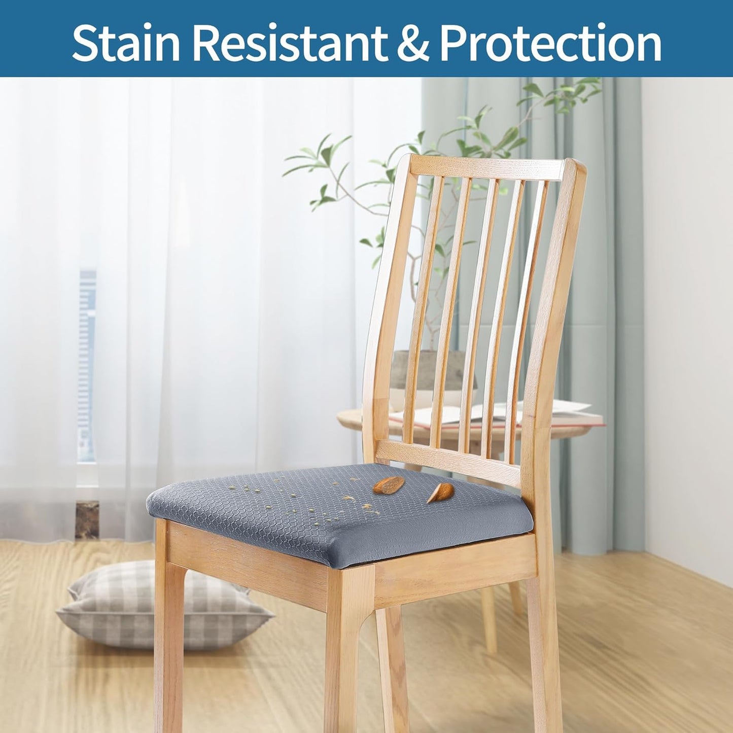 Seat Covers for Dining Room Chairs Set of 2, Stretch Jacquard Dining Chair Covers Removable Washable Slipcovers Protector, Grey
