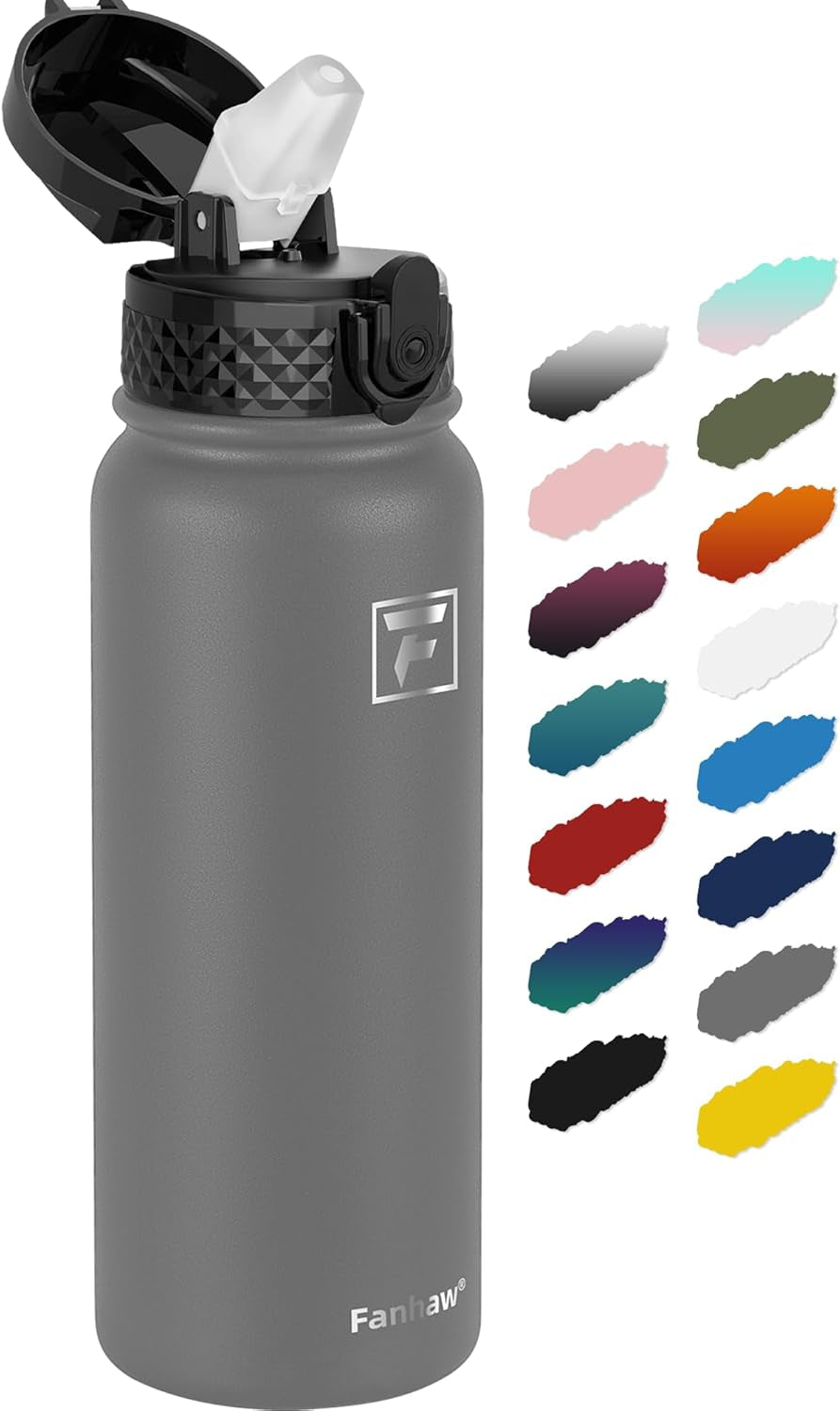 20 Oz Stainless Steel Insulated Sports Water Bottles with Straw for Kids, Men and Women (Gray)