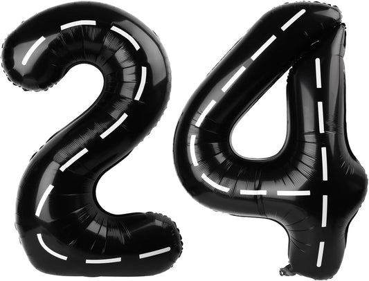 Race Car Number 24 Balloon 40 Inch, Black 24 Number Balloons, 24Th Birthday Decorations, 24 Year Old Race Themed Party Decorations