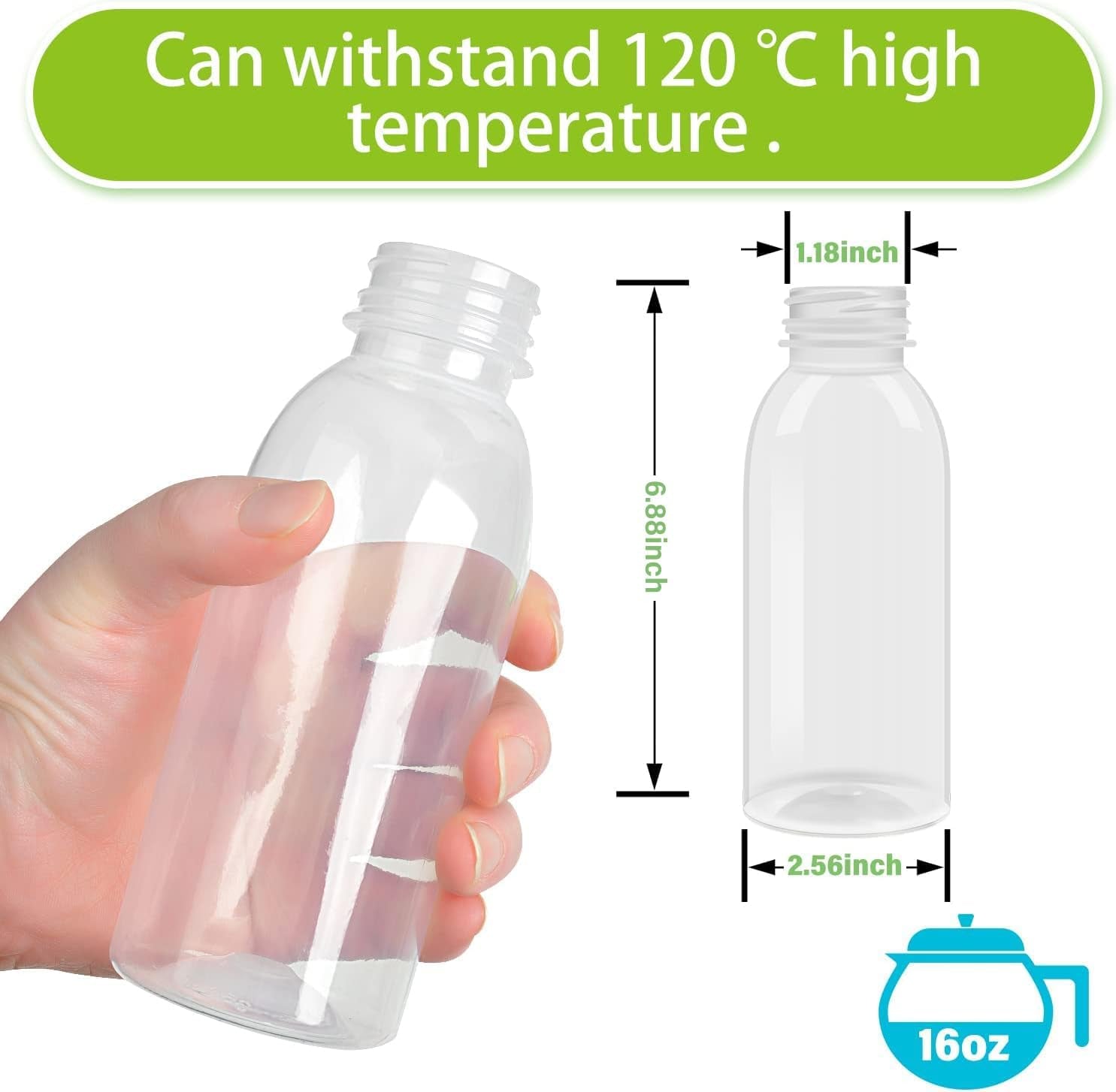 Dishwasher Safe 16Oz Plastic Bottles with Caps Reusable BPA Free PP5 Juice Milk Water Smoothie Bottle Heat-Resistant Refillable