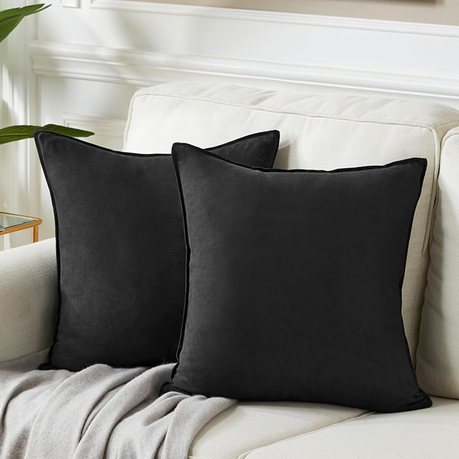 2 Packs Black Decorative Throw Pillow Covers 16X16 Inch, Super Soft Faux Suede Decor Square Pillow Covers, Solid Cushion Cover for Couch Living Room Sofa Bedroom 40X40 Cm