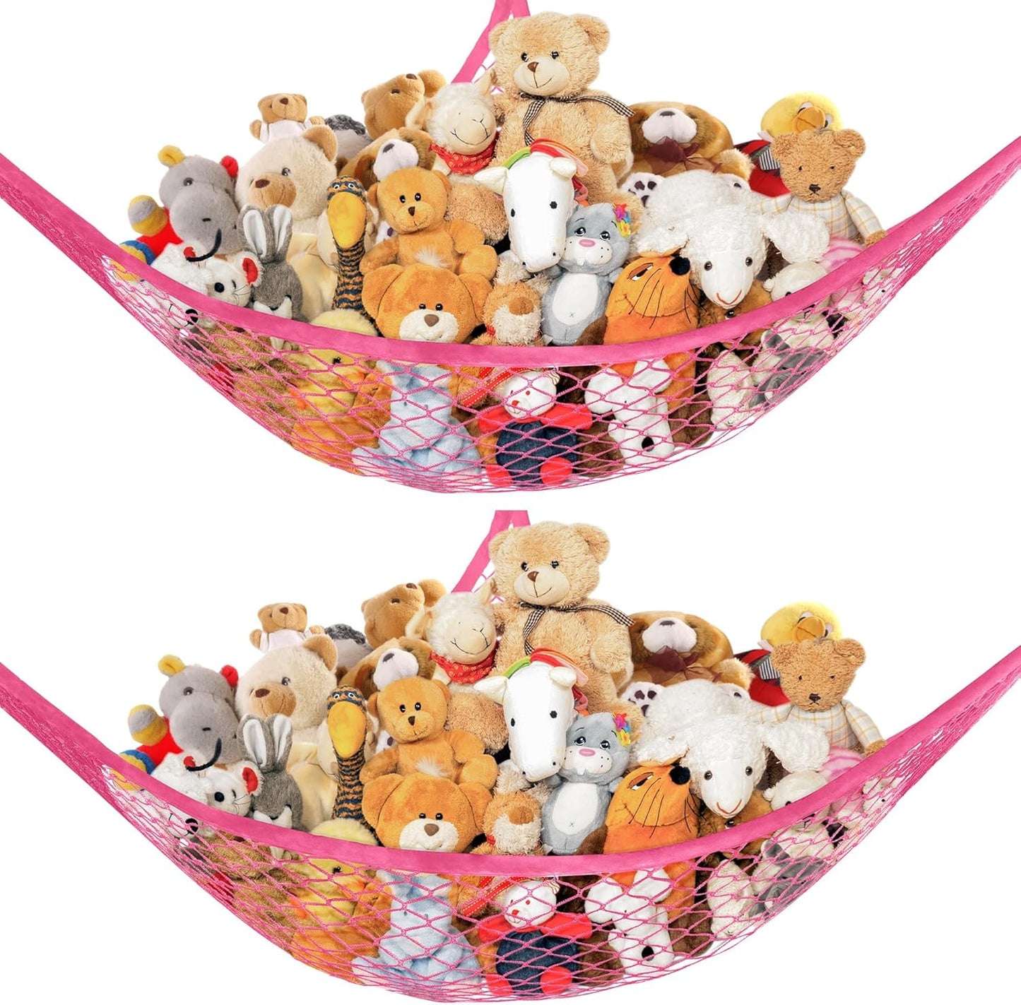 Stuffed Animal Net Hammock for Plushie Toys, Stuffed Animal Hammock Corner for Kids' Room Decor, Ideas for Organizing Stuffy Collection, 2 Pack, Pink