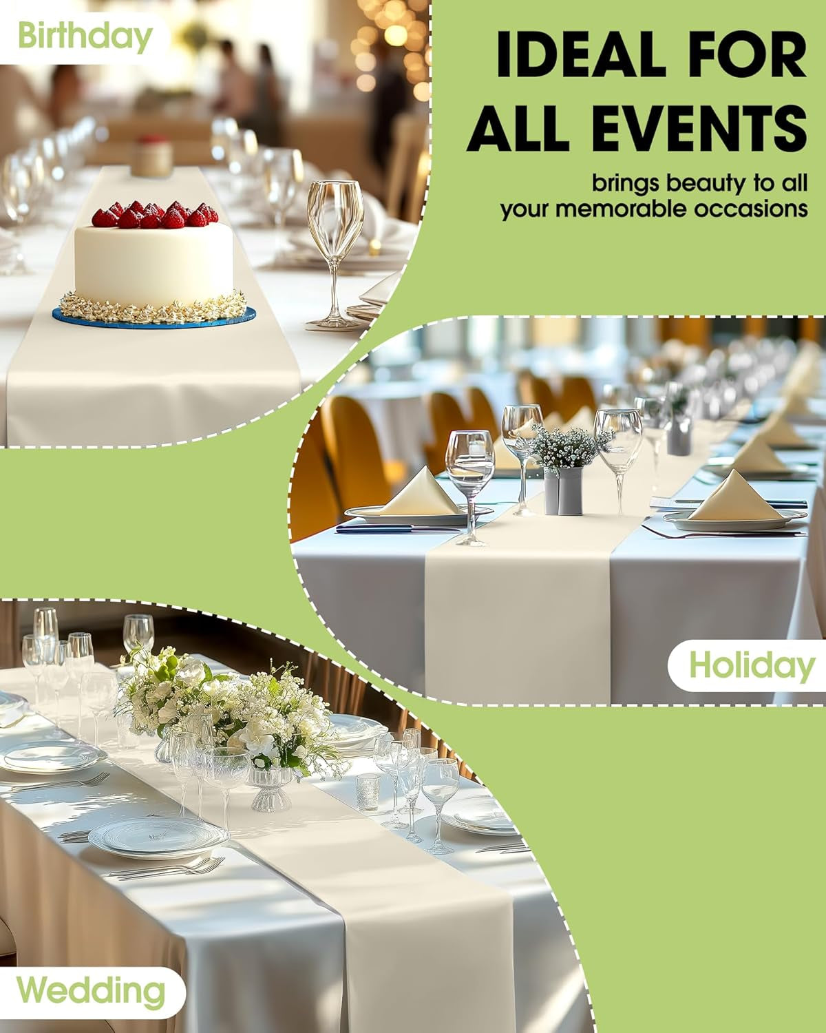 Ivory Plastic Table Runners - 10 Pack, 14'' X 108'', Water Resistant & Disposable Cream Centerpiece Decorations for Table Cloth, Wedding, Birthday, Holiday, Baby Shower, Beige Home Decor