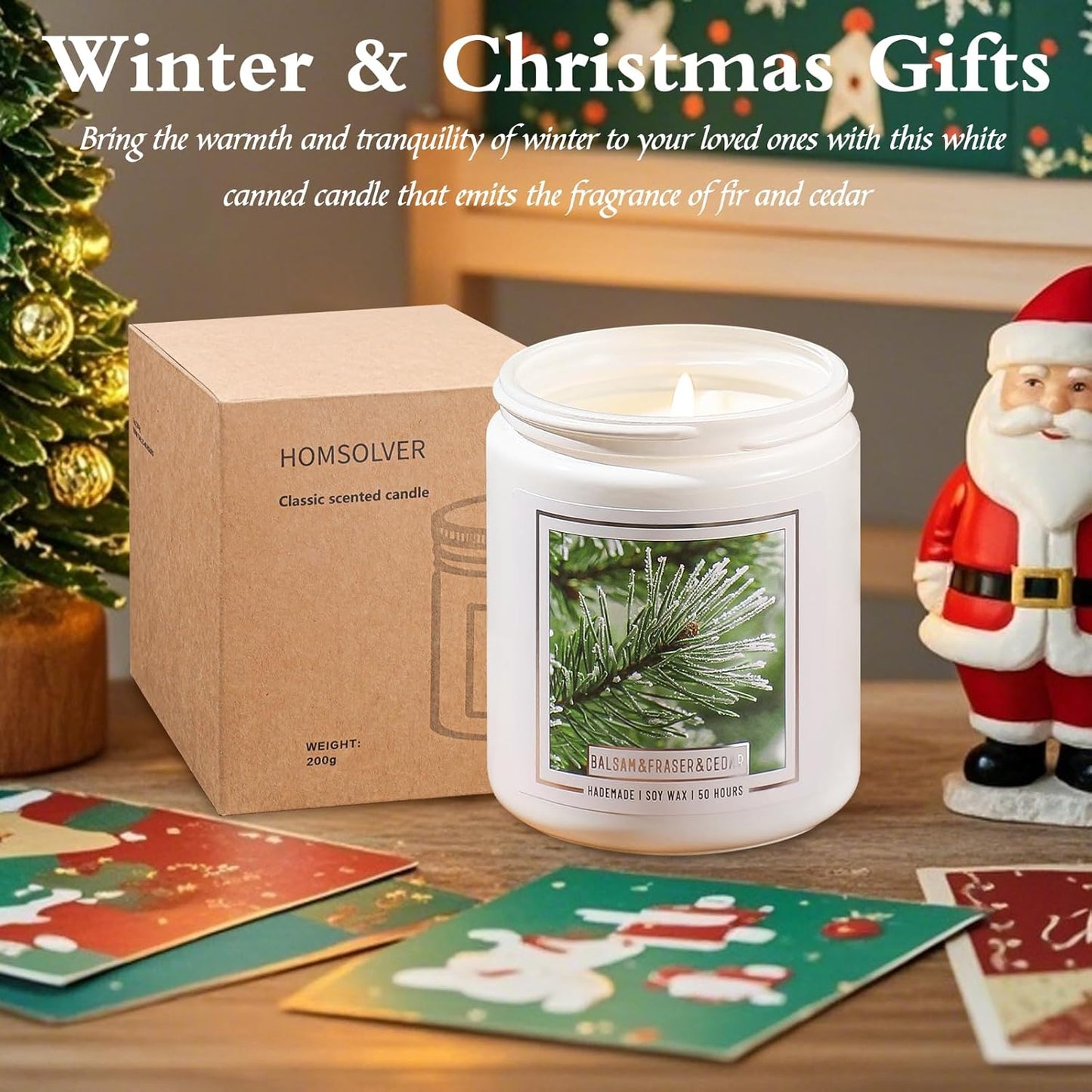 Balsam Pine Candle, Christmas Balsam Fir Candles Scented, 9Oz Holiday Candles with 50+ Hour Burn Time, Fir Cedar Tree Scent Gifts for Women