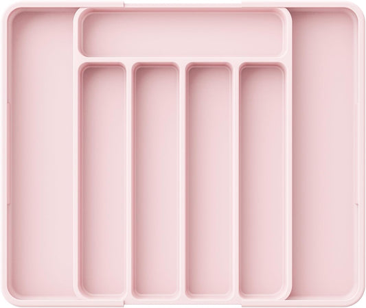 Cutlery Drawer Organiser for Kitchen - Adjustable Cutlery Tray for Effortless Utensil Sorting, Versatile Kitchen Storage & Organisation Solution, 12.13" X 1.54" X 8.07"~13.90", Pink