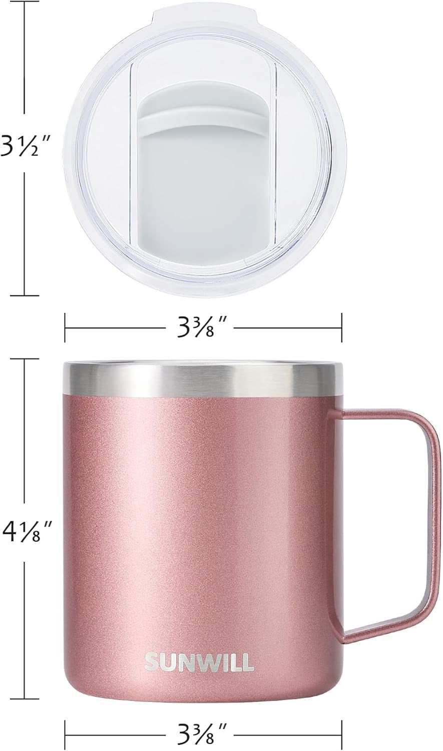 Travel Coffee Mug with Lid, Insulated Tumbler with Handle, 14 Oz Stainless Steel Cup for Ice, Water, Tea, Rose Gold