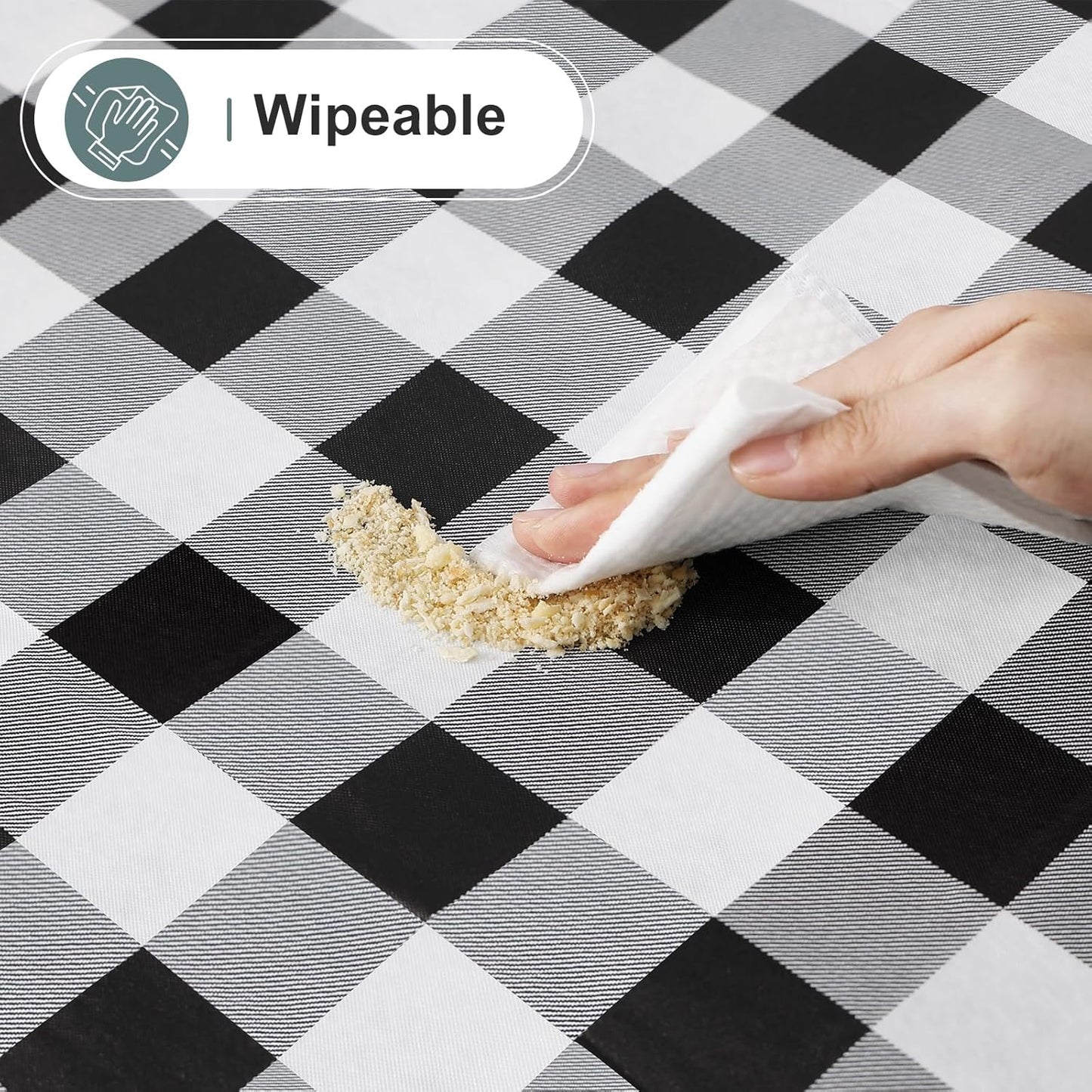 Rectangle Waterproof Vinyl Table Cloth, Buffalo Flannel Backed Tablecloth, Wipeable Plastic Table Cover for Dinner, Kitchen, Outdoor (60" X 84", Black and White)