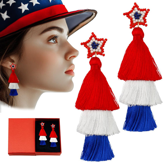 Tassel Earrings for Women, Handmade Gradient Color Bohemian, Tiered Fall Dangle Earrings, Layered Boho Statement Earrings for Women Girls Valentine Christmas Birthday Party Gift