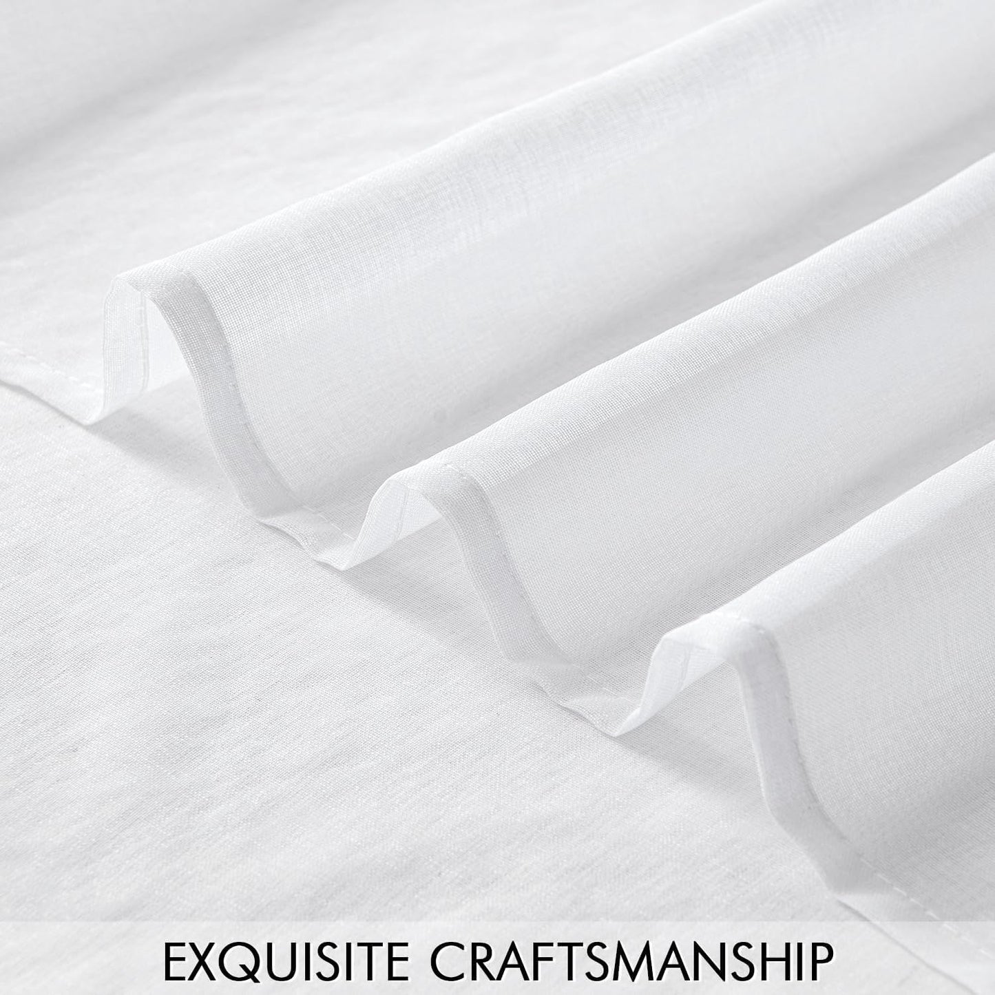 White Sheer Curtains Linen Textured 45 Inches Long 2 Panels for Bedroom Kitchen, Semi Transparent Farmhouse Rod Pocket Light Filtering Voile Window Drapes, W 42 X L 45 Inch Length