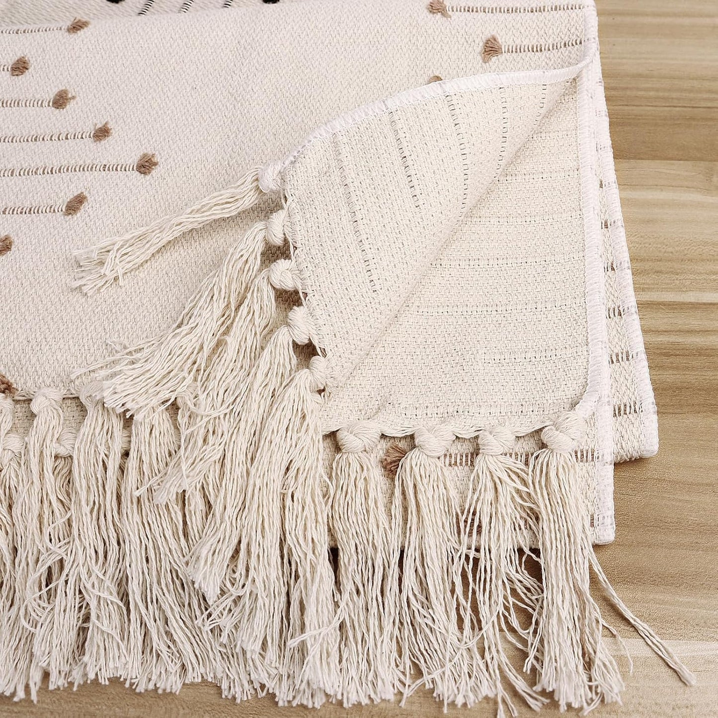 13 X 60 Inches Long Boho Table Runner with Tassels for Dining Room Kitchen Home Farmhouse Coffee Table Décor, Thanksgiving Christmas Decor, Modern Neutral Table Runners
