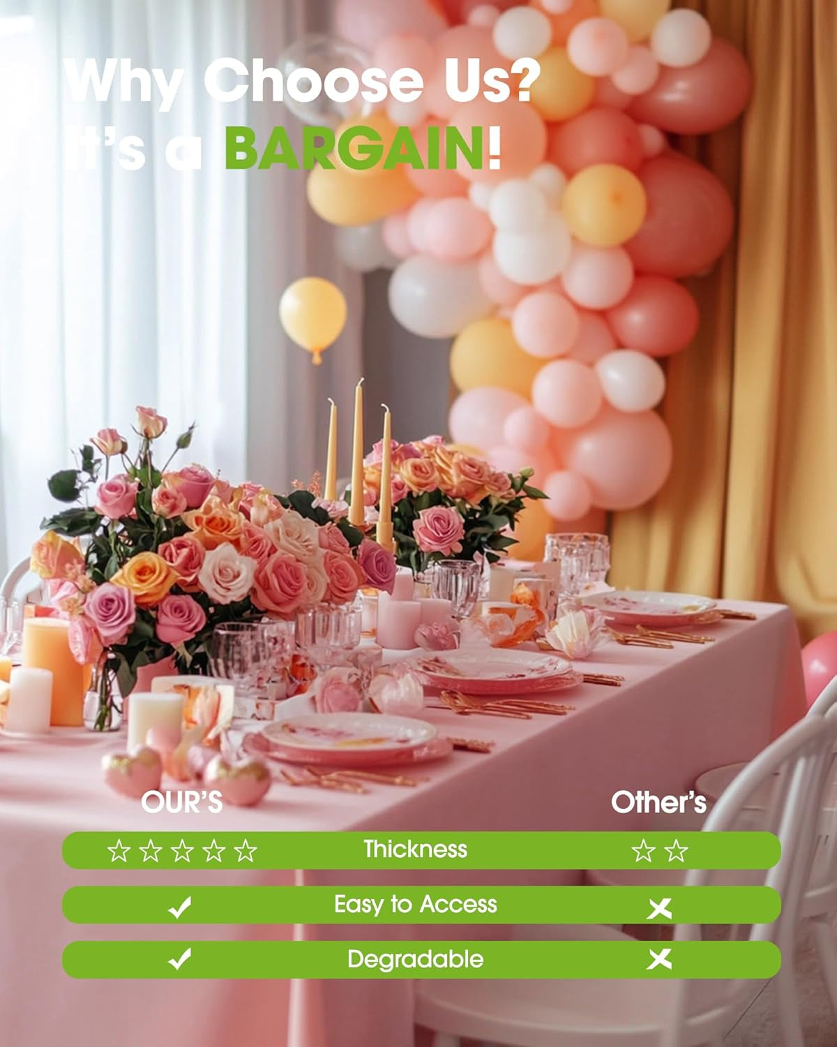 Plastic Table Cloth Disposable 12 Pack, 54 X 108 Inch Table Cloths, Easter Party, Valentines, Mothers Day Decorations, Tablecloths, Rectangle, Pastel Plastic Cover, Leakproof & Sturdy, Pink