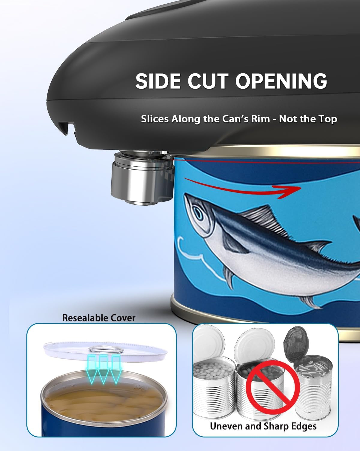 Electric Can Opener, One-Touch Automatic Can Opening with Smooth Edges, Food Safety Handheld Battery-Operated Can Opener for Kitchen and Seniors, Black