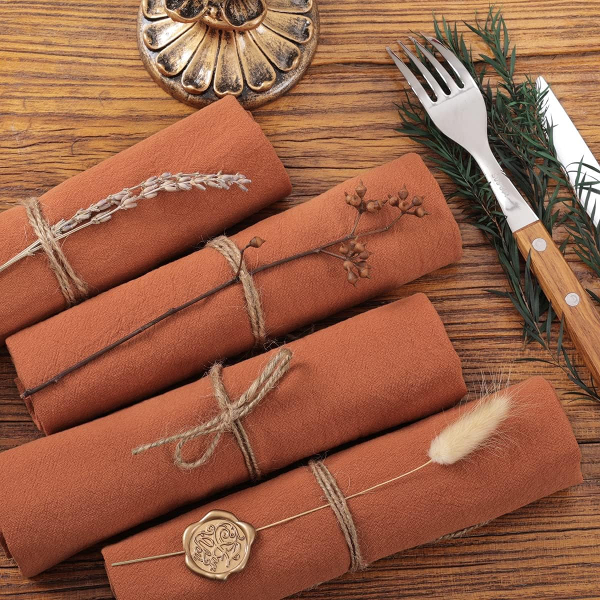 Cloth Napkins Terracotta Fall Burnt Orange Thanksgiving Washable Reusable Bulk Linen Cotton Napkins Set of 4 17"X17" for Wedding Party Bridal Baby Shower Birthday Dining Table Decorations
