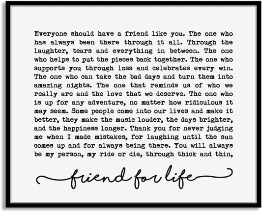 Friend for Life Beautiful Peom for Special Friend Soul Sister Gift Best Friend Gift for Friend Typography Wall Decor Friend Quotes Print (8X10 Inch)