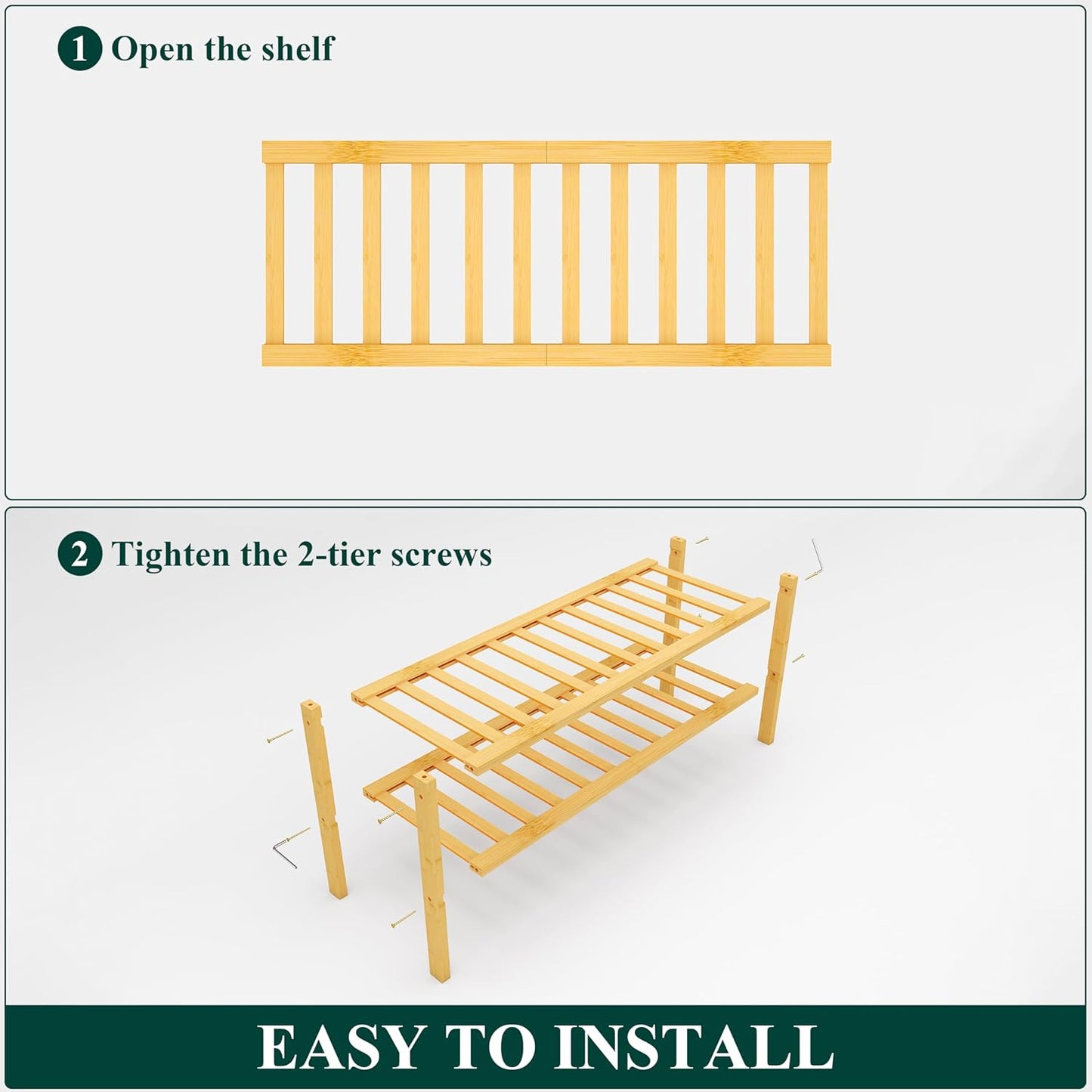 Shoe Rack, 2 Tier Bamboo Shoe Organizer, Stackable Free Standing Wooden Shoe Storage Shelf for Closet, Entryway, Front Door Entrance, Natural