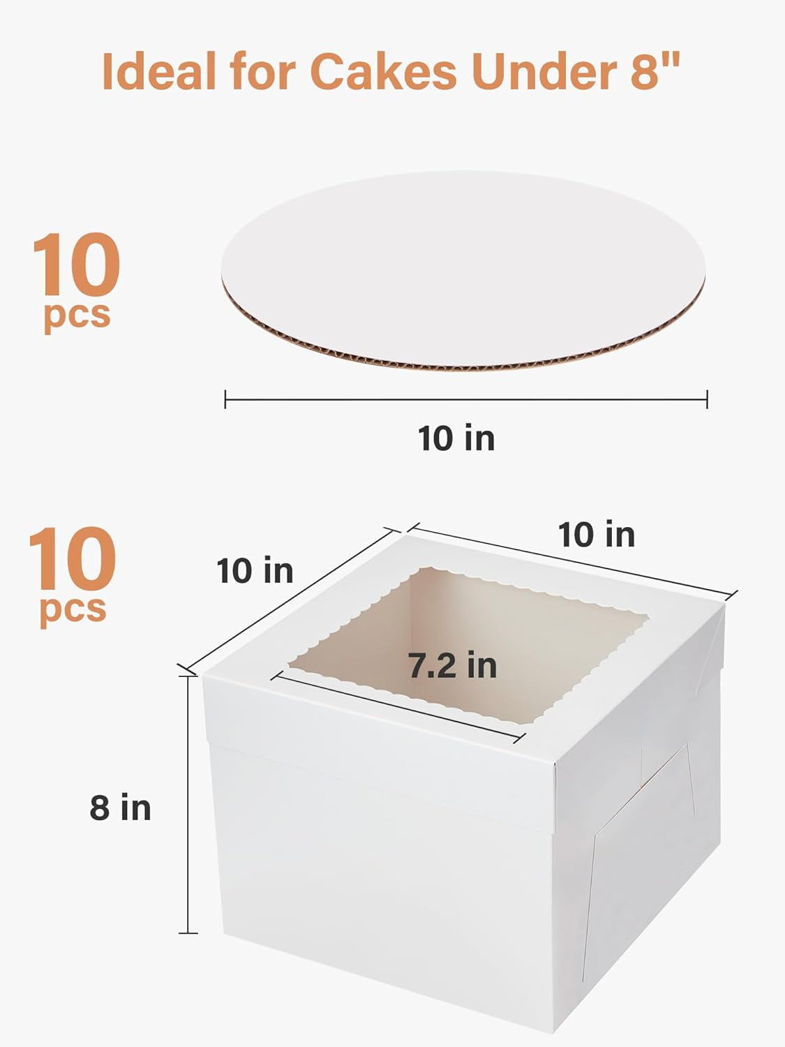 10 Sets Cake Boxes with Cake Boards, 10X10X8 Inch White Tall Cardboard Containers for Multi-Layer Desserts, Perfect for Decorating, Mother'S Day & Bakery Use