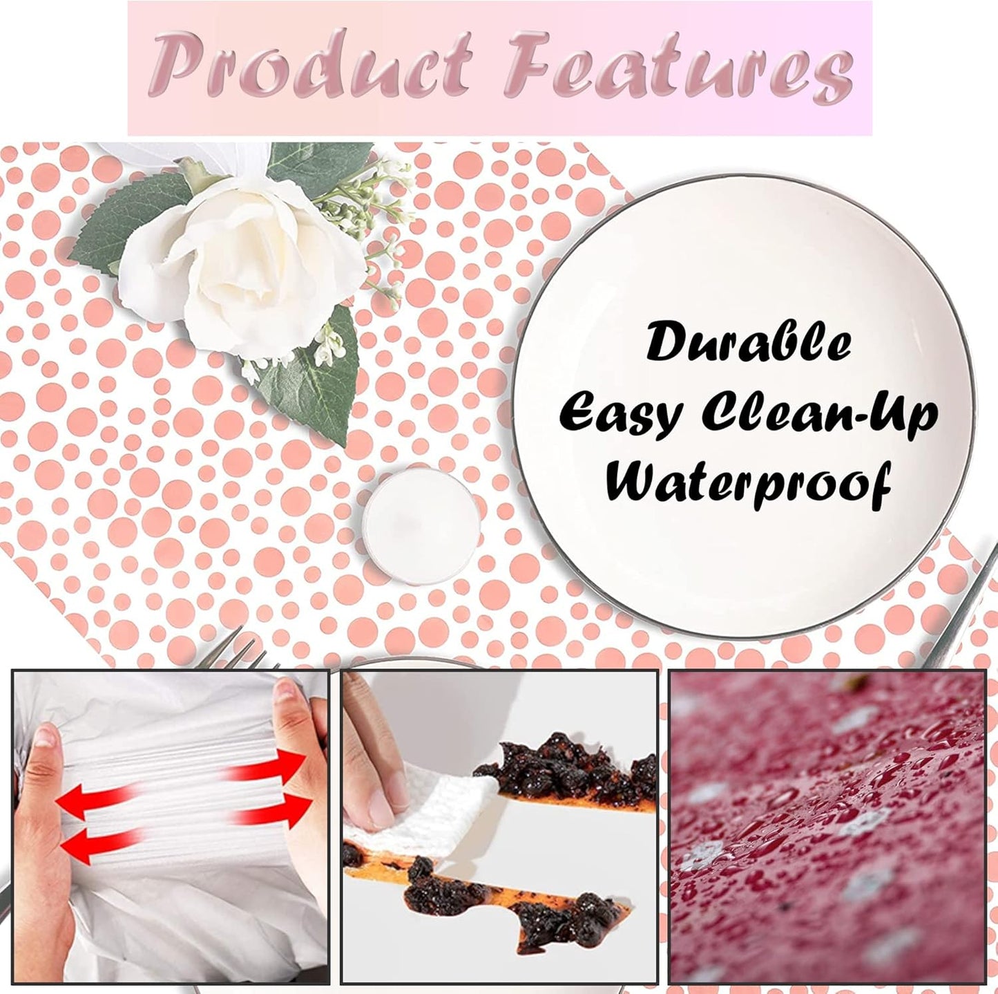 12-Pack Rose Gold Dot Confetti Disposable Tablecloths 54" x 108" with Table Runner for Weddings, Events, Birthdays, Baby Showers, and Anniversaries