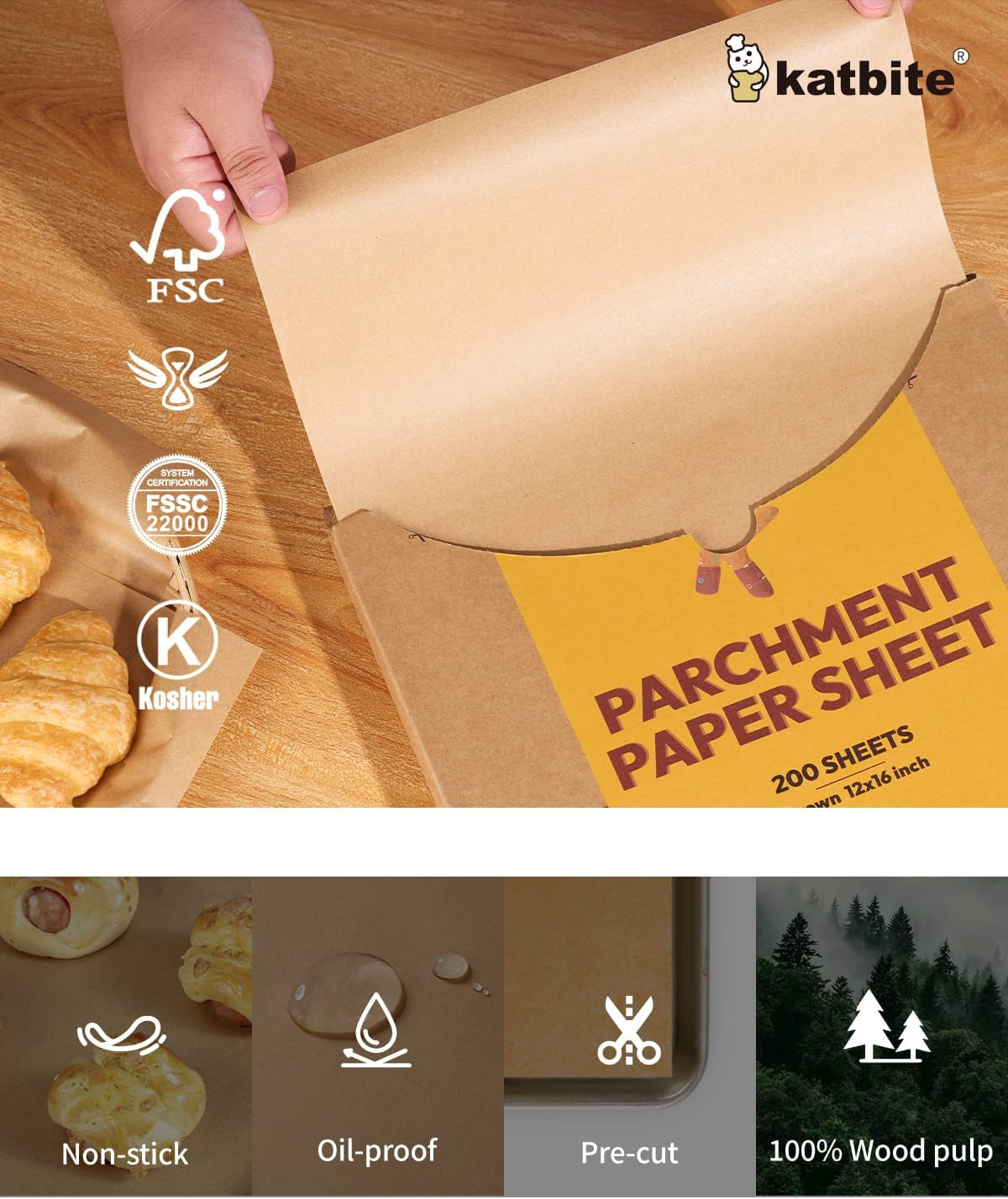 200 Pieces of 12x16 Inch Unbleached Parchment Paper - Precut Heavy-Duty Baking Sheets for Cookies, Cooking, Air Frying, and Oven Use