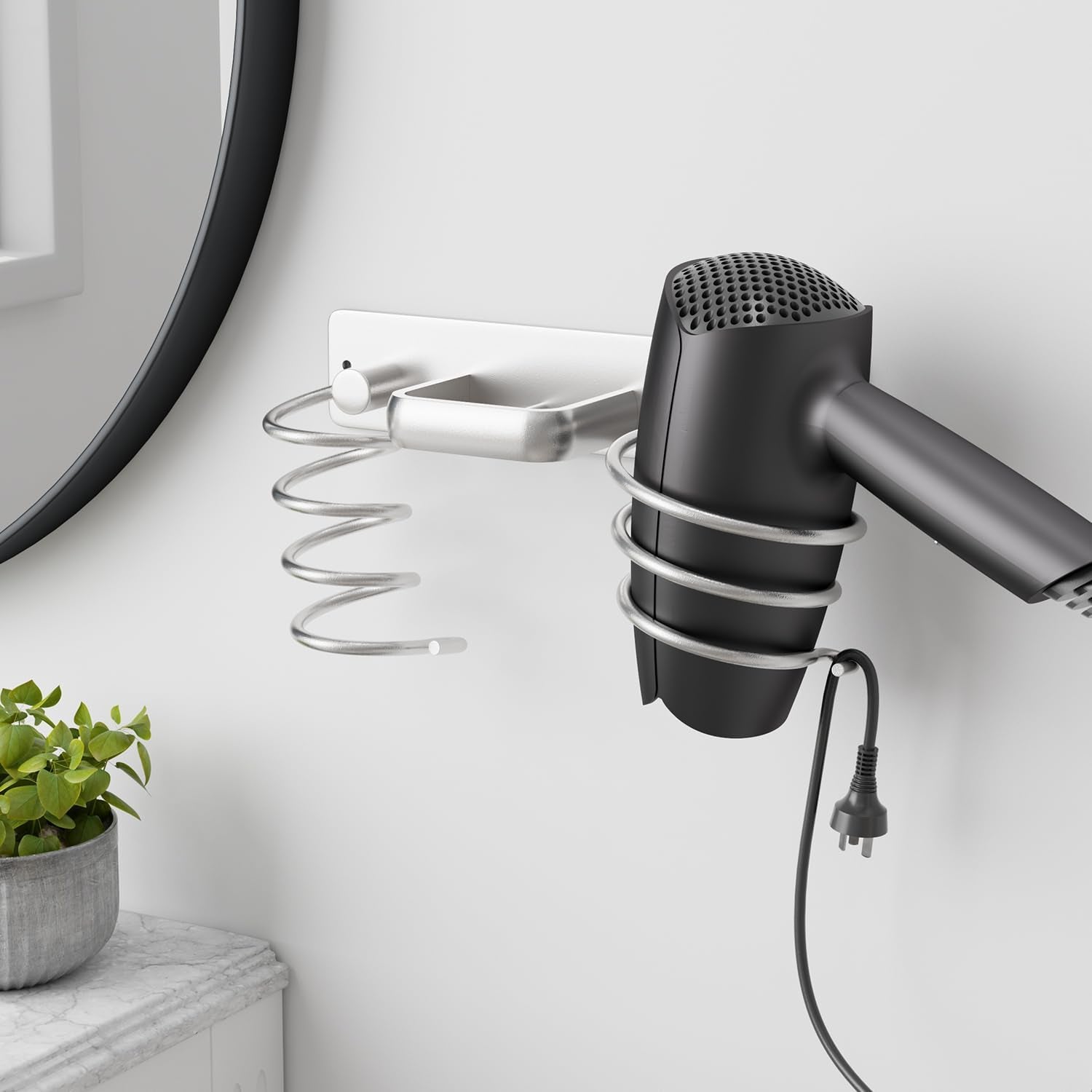 3-in-1 Wall-Mounted Hair Tool Organizer for Blow Dryer, Flat Iron, and Curling Iron - Silver Finish