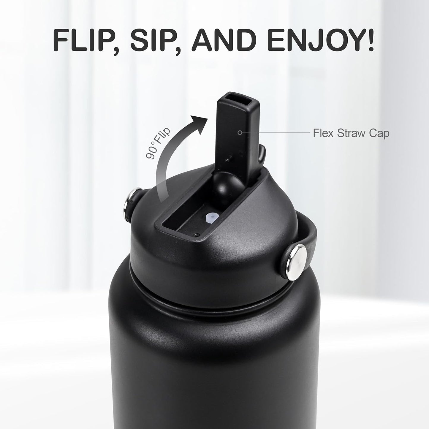 32 Oz Stainless Steel Insulated Water Bottle with Leak-Proof Flip Straw and Handle - Reusable Wide Mouth Design for Travel, Gym, and School (Carbon Black)