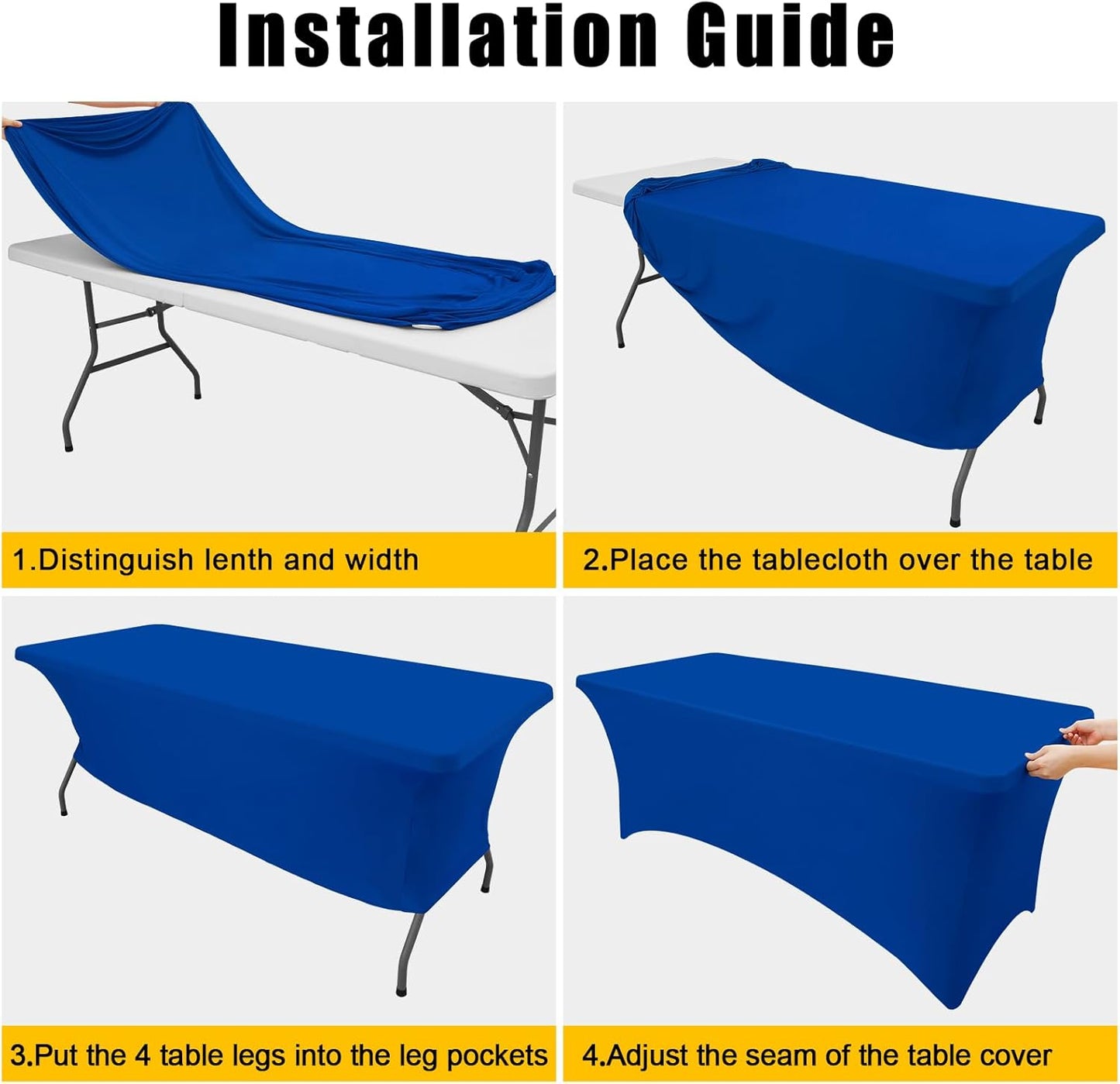 Spandex Tablecloths - 2 Pack 6FT Elastic Fitted Stretch Covers for Rectangle Tables, Washable for Outdoor Events, Weddings, Banquets & Parties (Blue, 72L x 30W x 30H Inches)