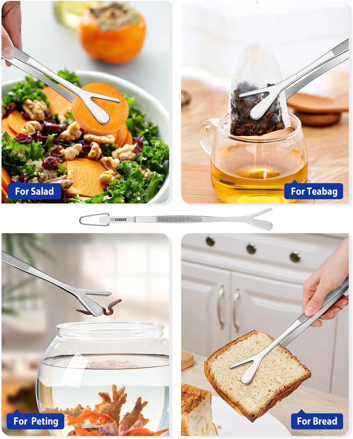 Fine Long Tweezer Tongs Professional Black, 8-Inch Stainless Steel for Kitchen, Food, Cooking, Repairing, Sea Food and BBQ (SILVER)