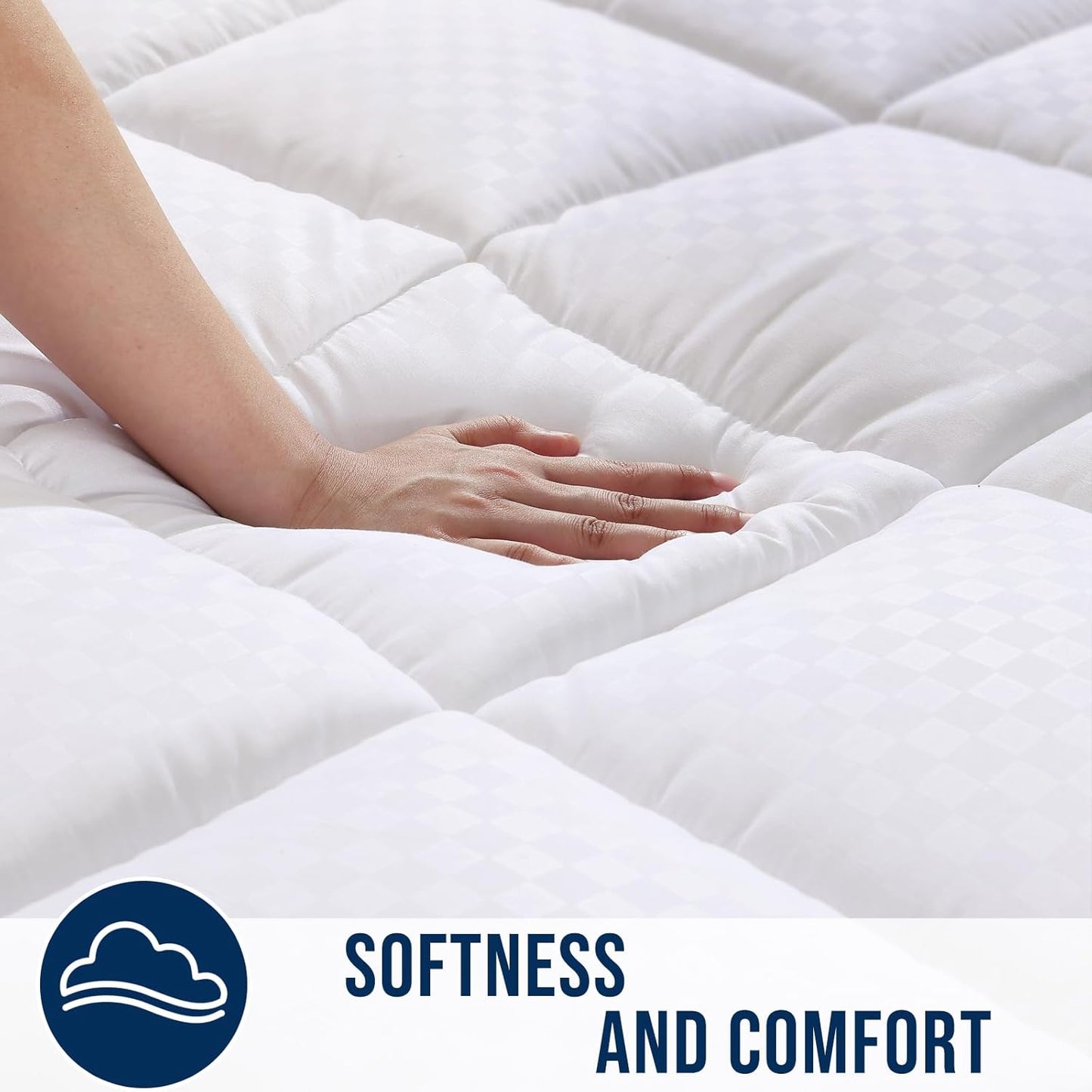 Queen Quilted Fitted Mattress Pad, Elastic Fitted Mattress Topper, Cooling Soft Mattress Cover Stretches up to 21 Inches Deep, Machine Washable Mattress Protector (60X80 Inch, White)