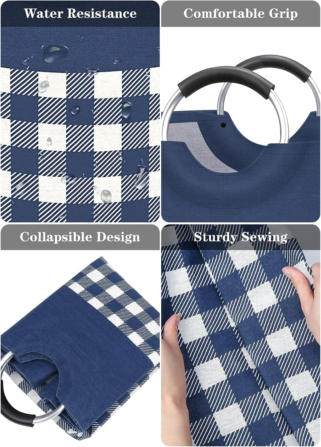 Large Waterproof Laundry Hamper with Handles - Collapsible Tall Storage Bag for College Dorms and Family Use (Blue, 82L)