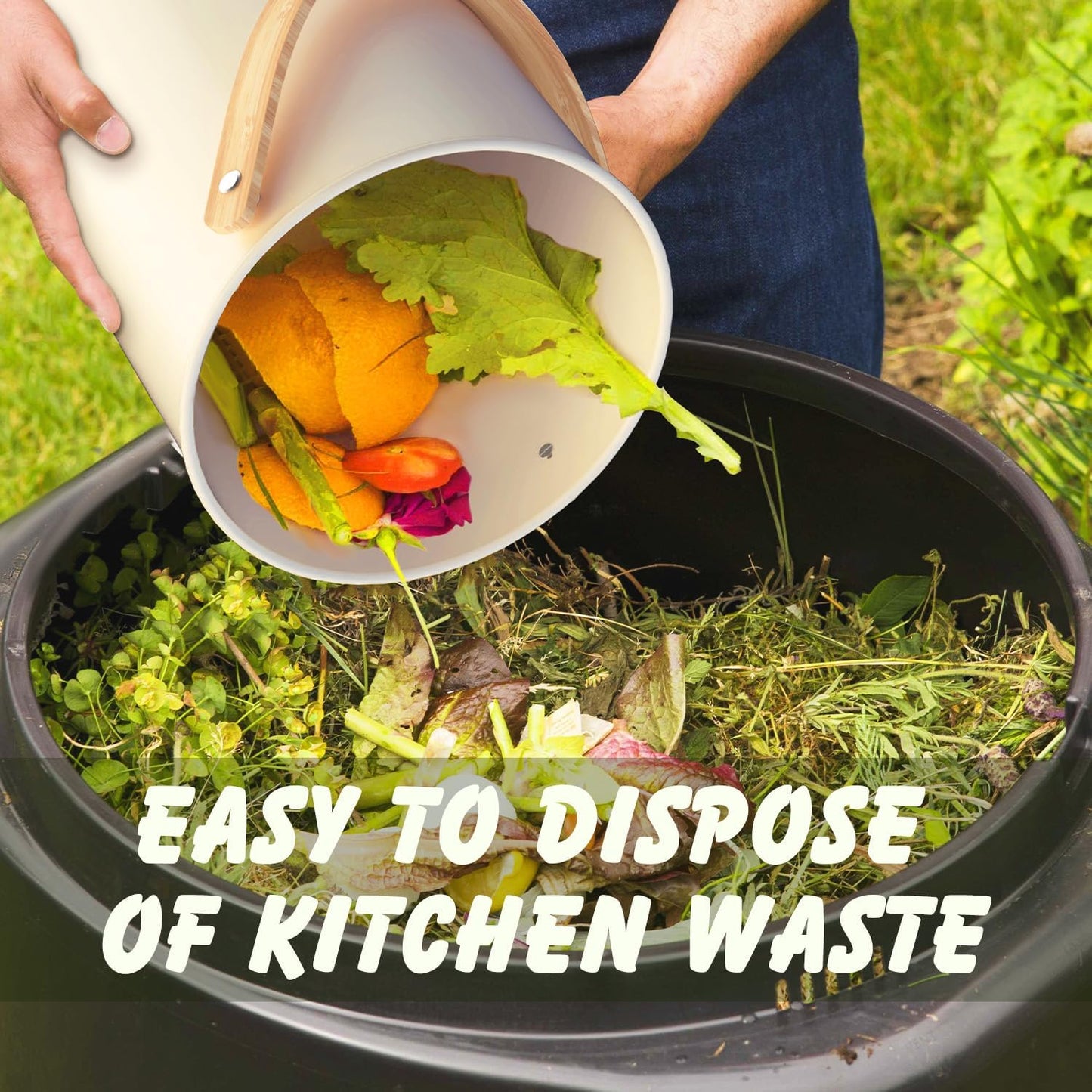 1.3 Gallon Compost Bin Kitchen Counter, Stainless Steel Odorless Indoor Compost Bin Includes 4 Pack Carbon Filters, Countertop Compost Bin with Lid, Kitchen Compost Bucket with Bamboo Handles
