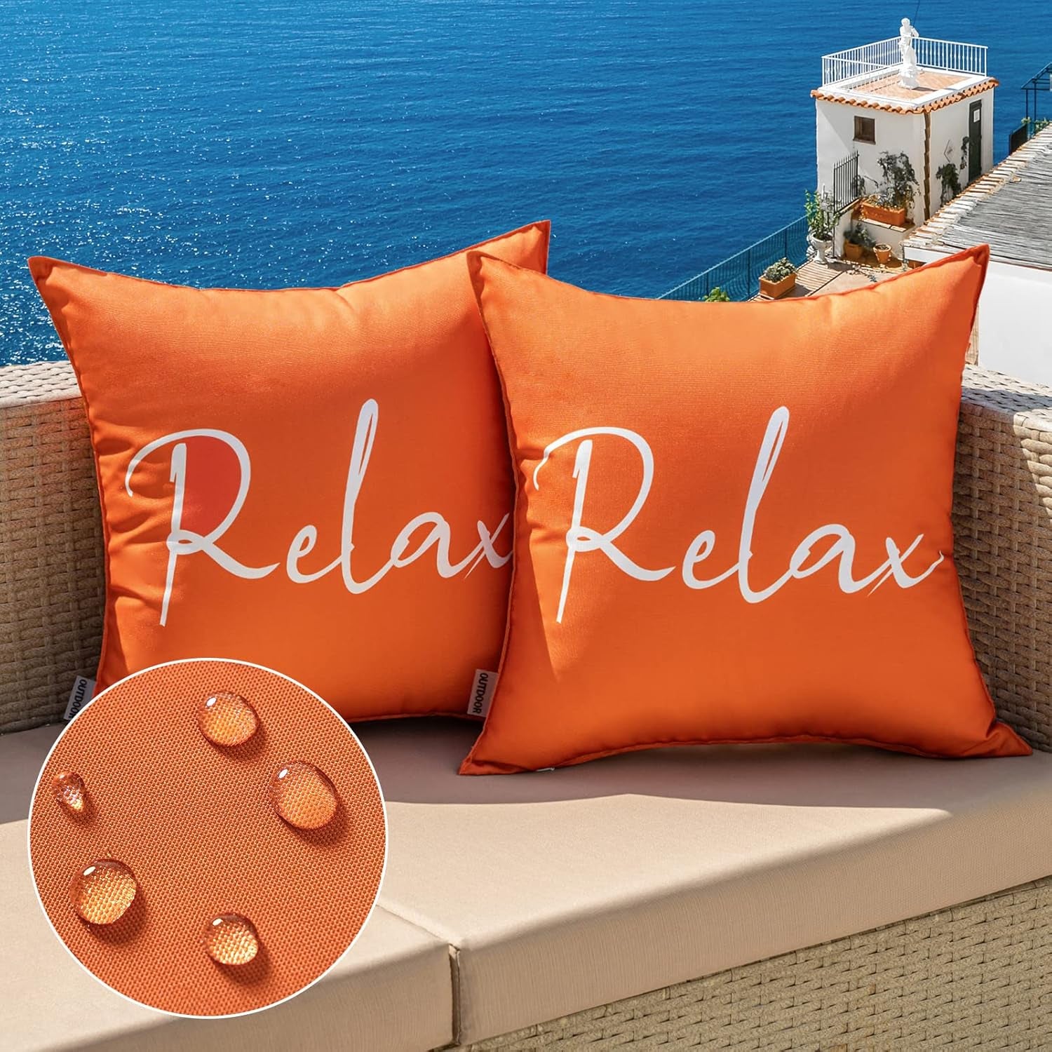 Outdoor Waterproof Throw Pillow Covers Set of 2 Relax Decorative Outdoor Square Pillowcases for Chair Patio Garden Couch Tent Balcony Sofa Orange 16X16 Inch