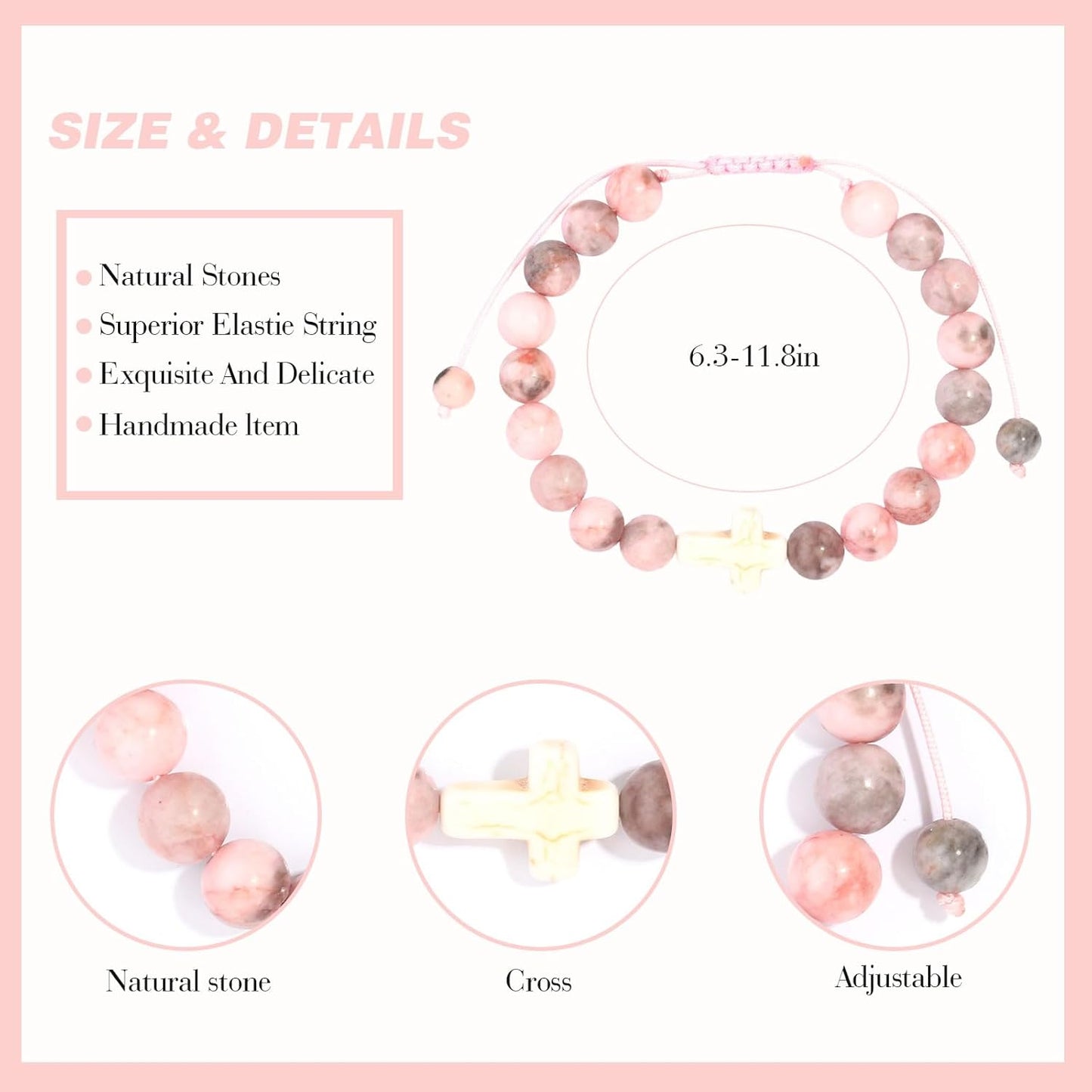 Gifts for Daughters/Granddaughters, Adjustable Pink Bracelet, Handmade Bracelet, Birthday Gift, Christmas Gift, Valentine'S Day Gift, Graduation Gift (Cross Bracelet, for My Granddaughter)