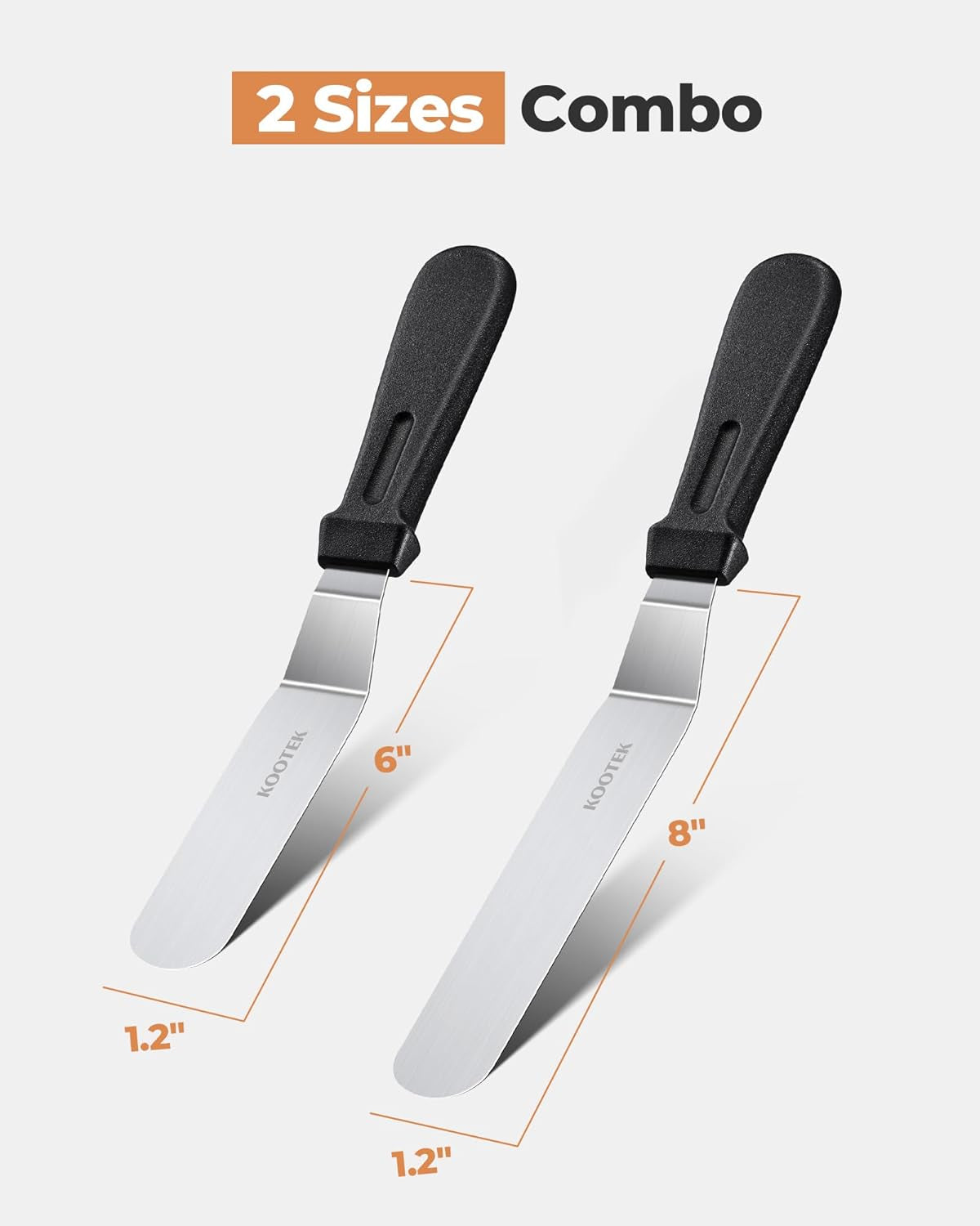 Angled Icing Spatula Set with 6" & 8" Blade, Stainless Steel Offset Spatula Frosting Smoother Cake Spatulas for Cake Decorating, Baking