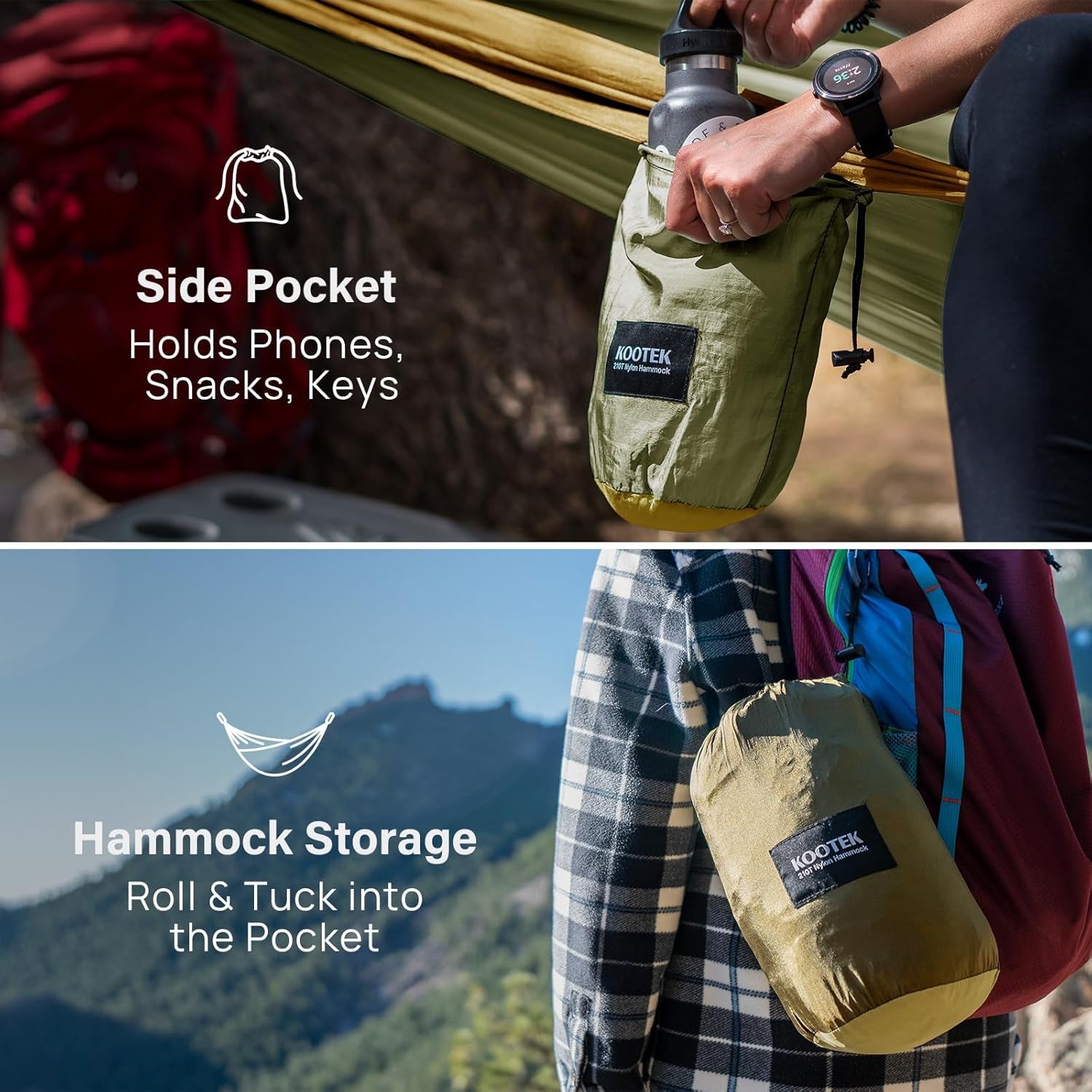 Camping Hammock 500 Lbs Capacity, Portable Hammocks with Tree Straps & Attached Carry Bag, Camping Essentials Gear, Perfect for outside Indoor Hiking Beach Backpack Travel