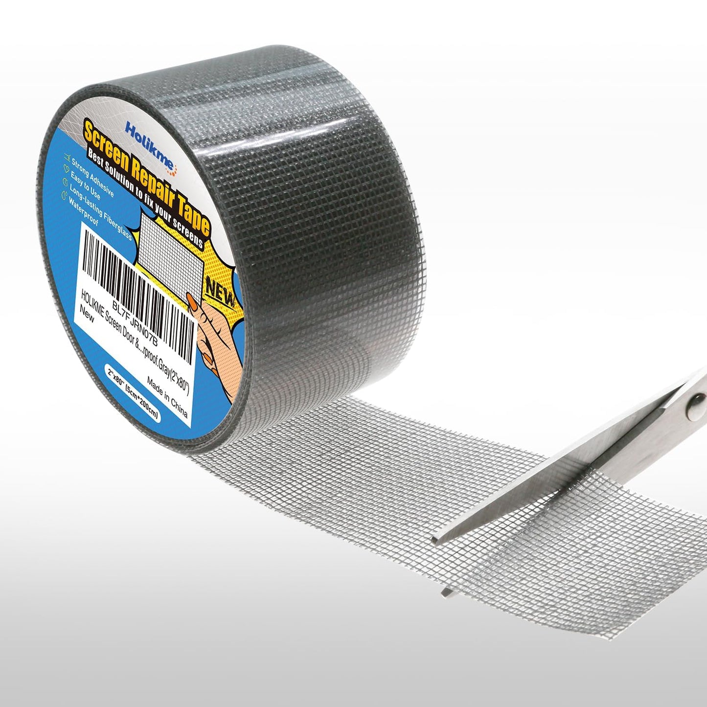 Window Screen Repair Tape, Door Window Fly Lanai Screen Repair Kit Patch Tape Strong Adhesive Long Lasting Fiberglass Covering Wire Mesh Repair Tape Seal for Repair Holes Tears 2"W×80"L, Grey