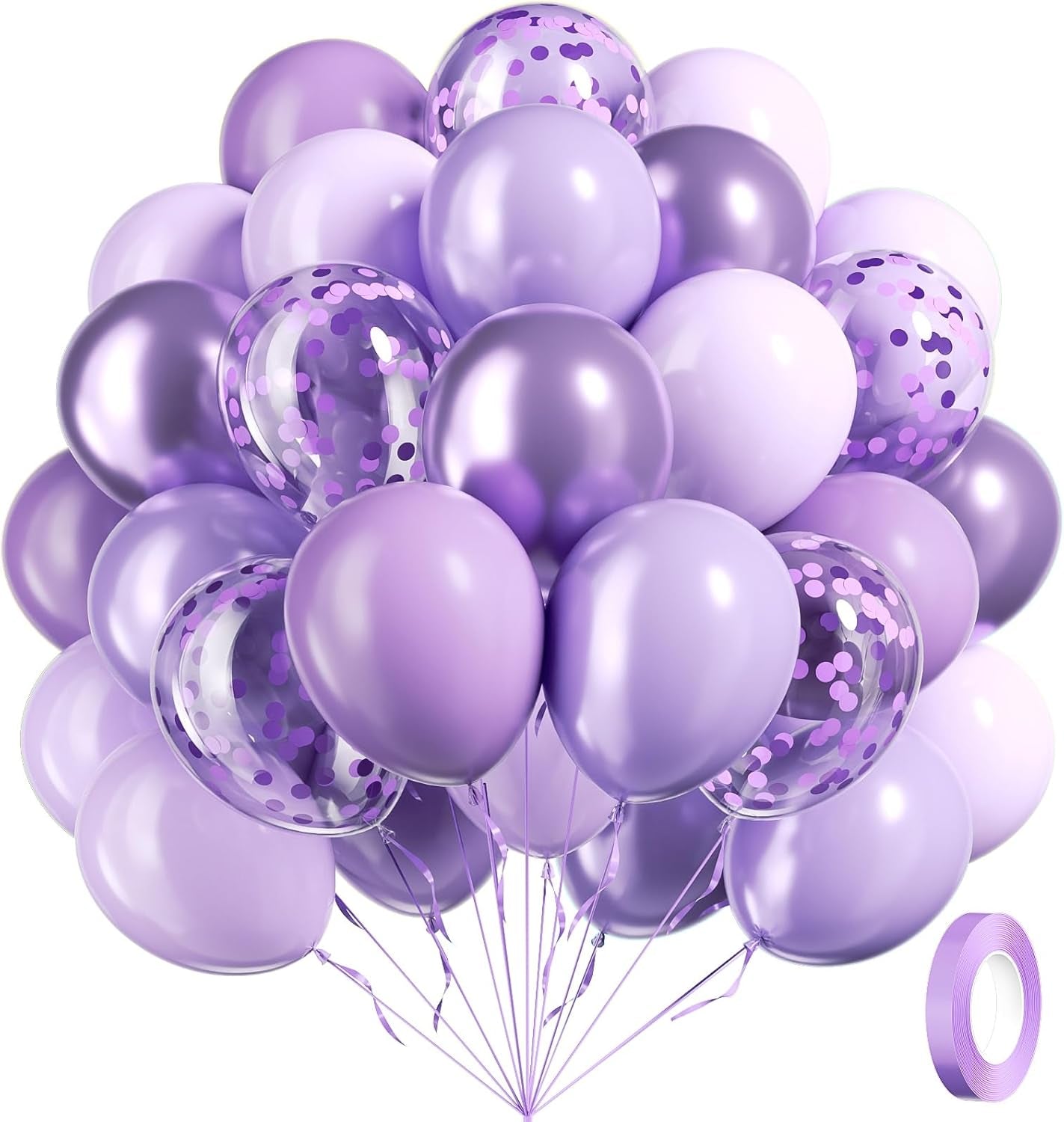60Pcs Lavender Balloons 12Inch, Light Purple Balloons with Pastel Metallic Pearl Purple Confetti Balloons for Birthday Baby Shower Wedding Bridal Shower Party Decorations