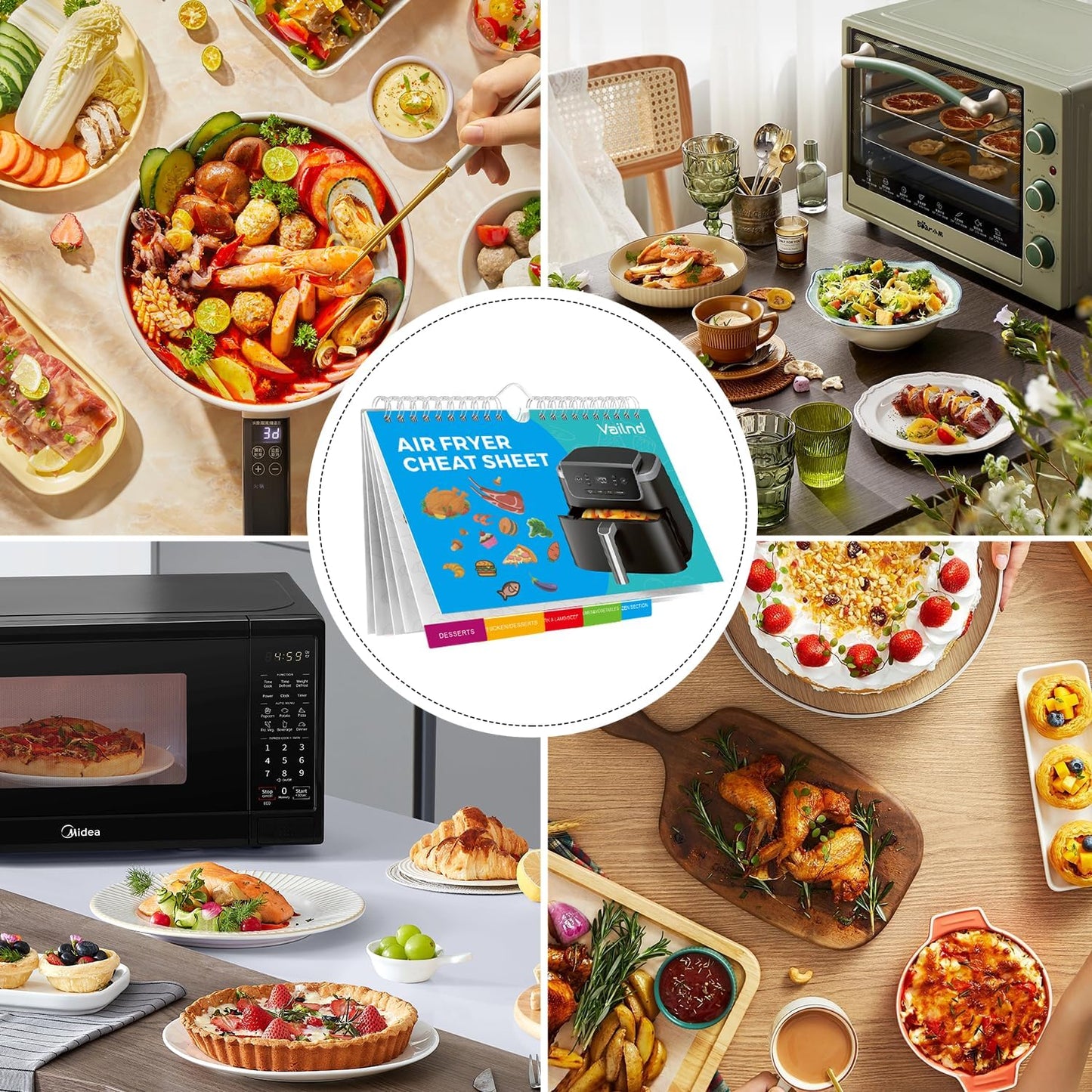 Air Fryer Cheat Sheet Magnets Cooking Guide Booklet - Air Fryer Cooking Guide - Air Fryer Accessories Cookbook Kitchen Gadgets - 2025 Air Fryer Quick Reference Cooking Times Chart for Frying