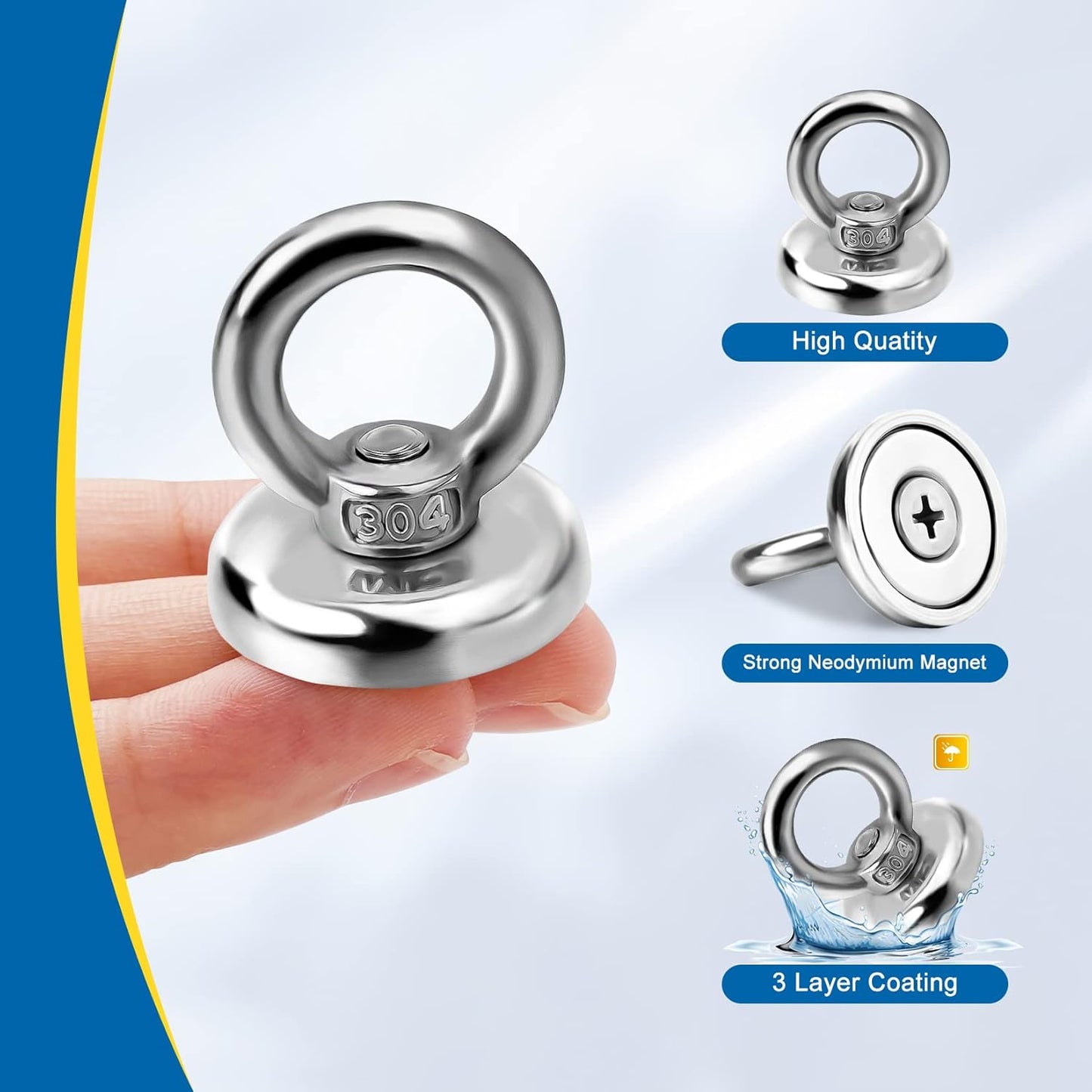 Heavy-Duty Magnetic Hooks 10-Pack, 60 lbs Pulling Force Neodymium Magnets with Countersunk Eyebolt for Home, Office, Garage, and Kitchen Use