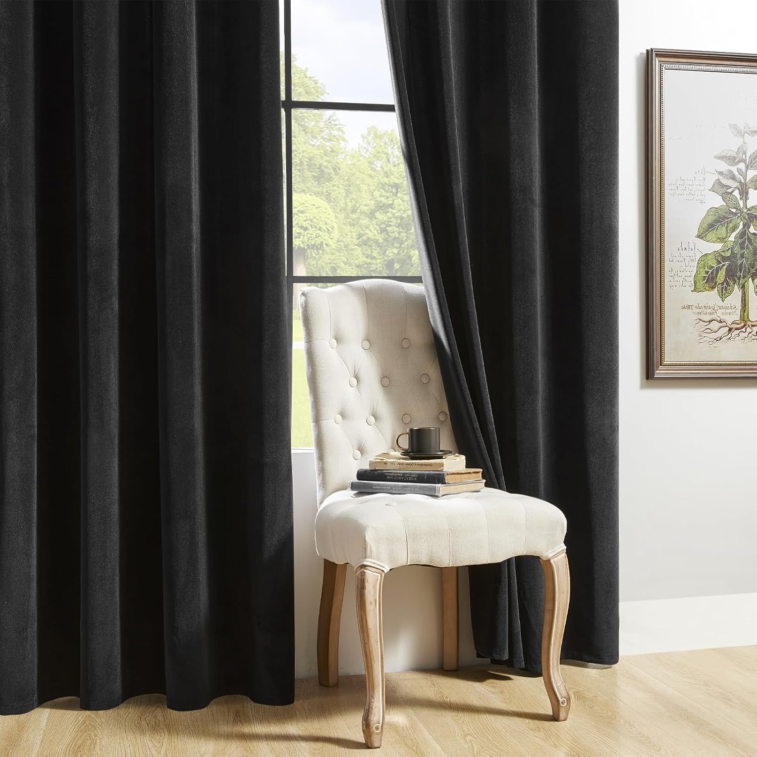 Luxury Black Velvet 90-Inch Length Blackout Curtains, Thermal Insulated Rod Pocket Drapes, Soft Room Darkening Panels for Living Room, Dining Room, and Bedroom, Set of 2, W52 x L90 Inches