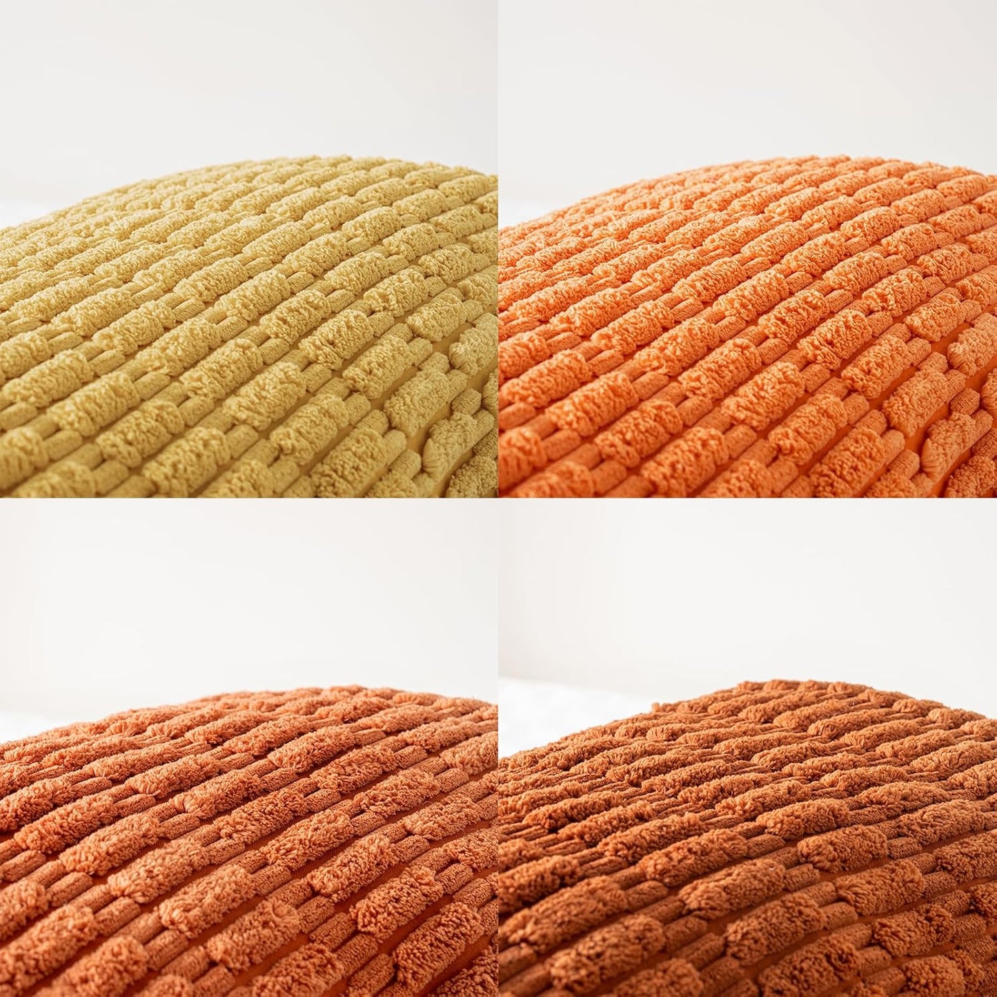 Set of 4 Burnt Orange Fall Decorative Throw Pillow Covers 18X18 Inch for Couch Bed Chair, Modern Farmhouse Boho Room Decor, Soft Fuzzy Corduroy Textured Striped Cushion Case 45Cm
