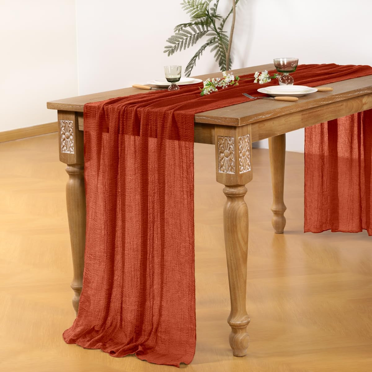 Terracotta Cheesecloth Table Runner Burnt Orange Fall Table Runner 120 Inches Boho Gauze Rust Cheese Cloths for Rustic Wedding Bridal Baby Shower Party Thanksgiving Table Centerpiece
