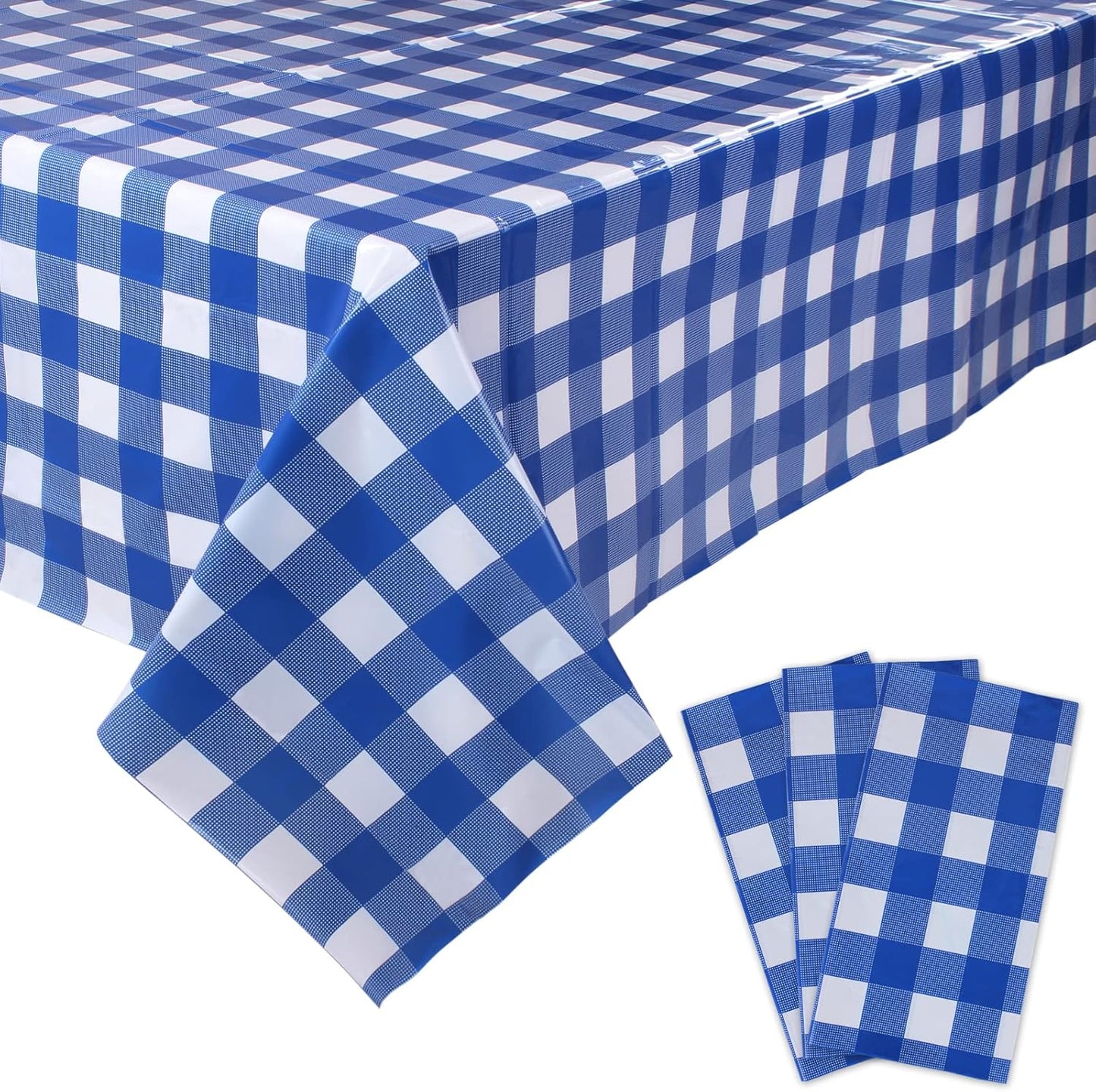 3 Packs White and Blue Gingham Table Cloths 54 X 108 Inches Disposable Plastic Checkered Tablecloths Waterproof Rectangle Picnic Party Tablecovers for Birthday Party Dining Table Kitchens