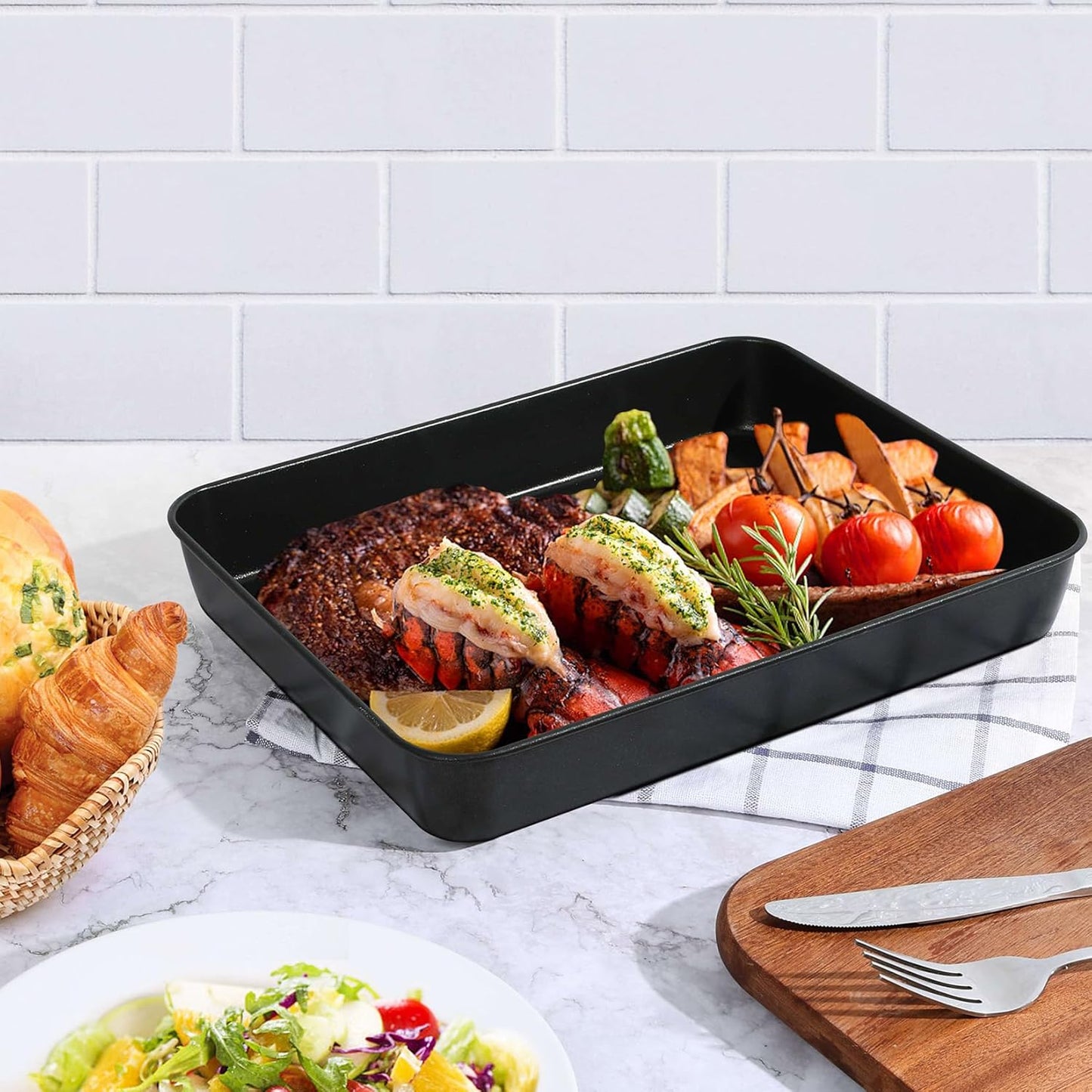 12.3 Inch Nonstick Small Lasagna Pan, Stainless Steel Deep Toaster Oven Pan Tray for Brownie Meats Lasagna, Rectangular Bakeware for Oven Use, Easy Clean & Heavy Duty, 1PC
