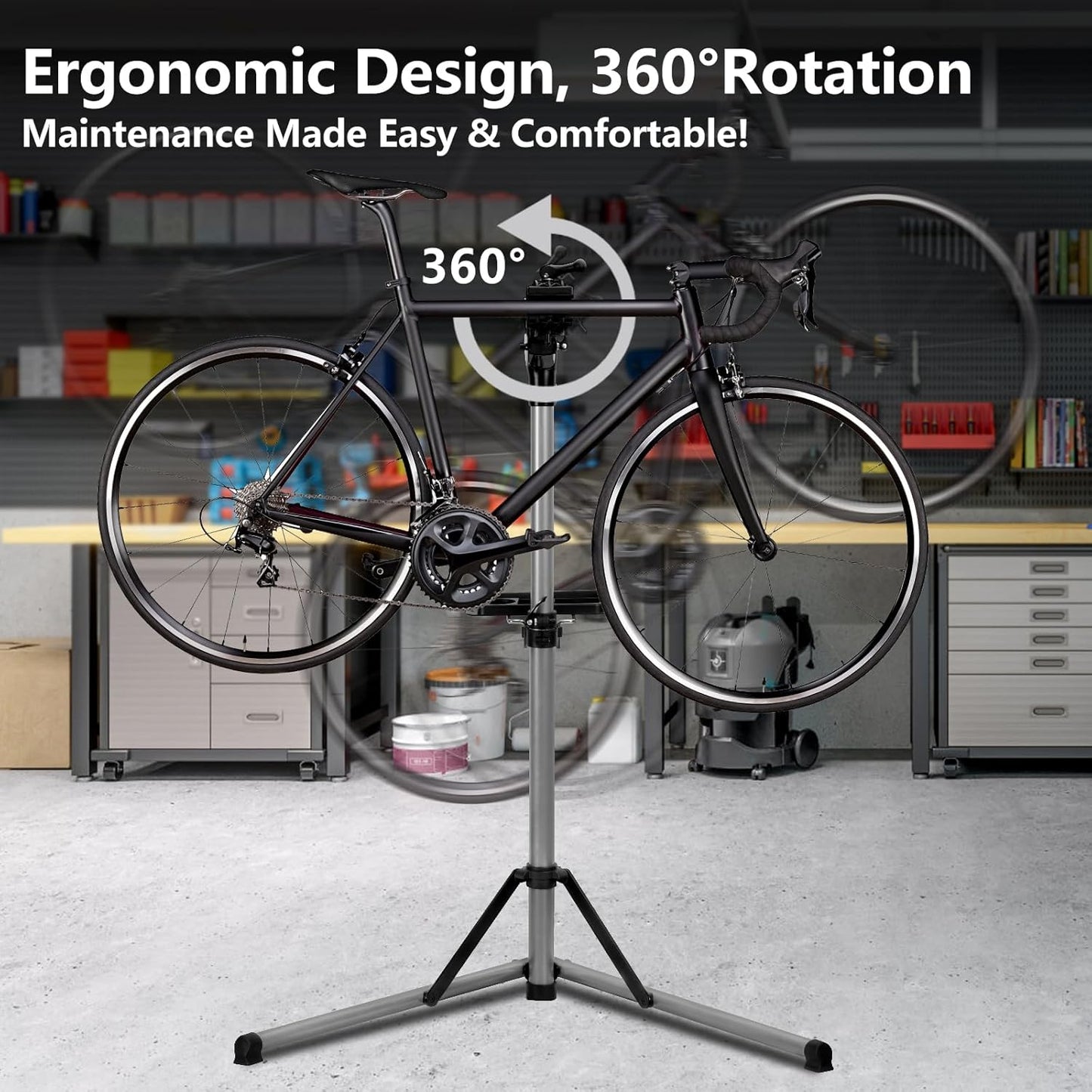 Bike Repair Stand Premium Aluminum Bike Stand for Maintenance, 68Lbs Capacity, Height-Adjustable, 360° Rotatable Clamp, Tool Tray Included