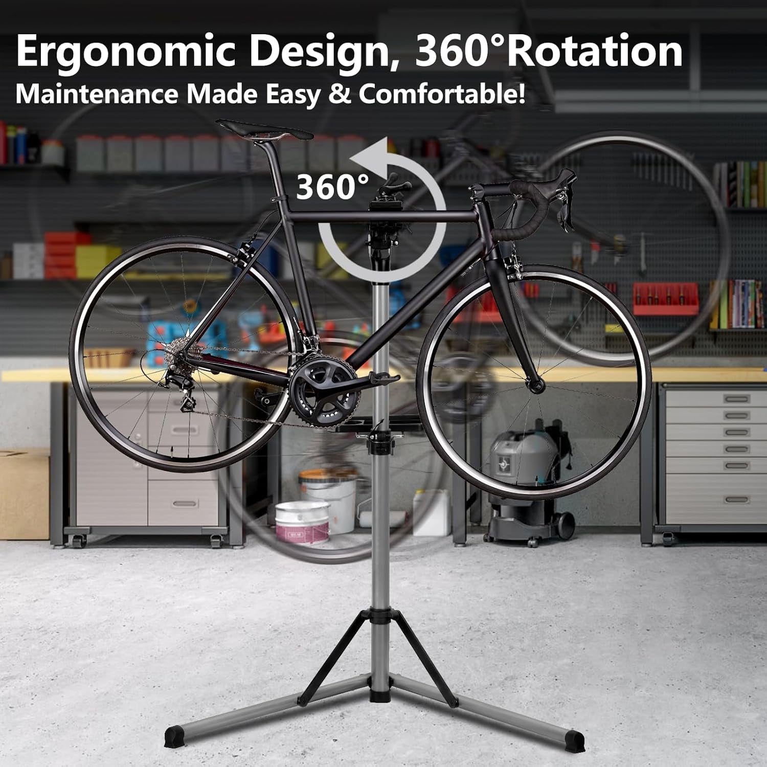 Bike Repair Stand Premium Aluminum Bike Stand for Maintenance, 68Lbs Capacity, Height-Adjustable, 360° Rotatable Clamp, Tool Tray Included